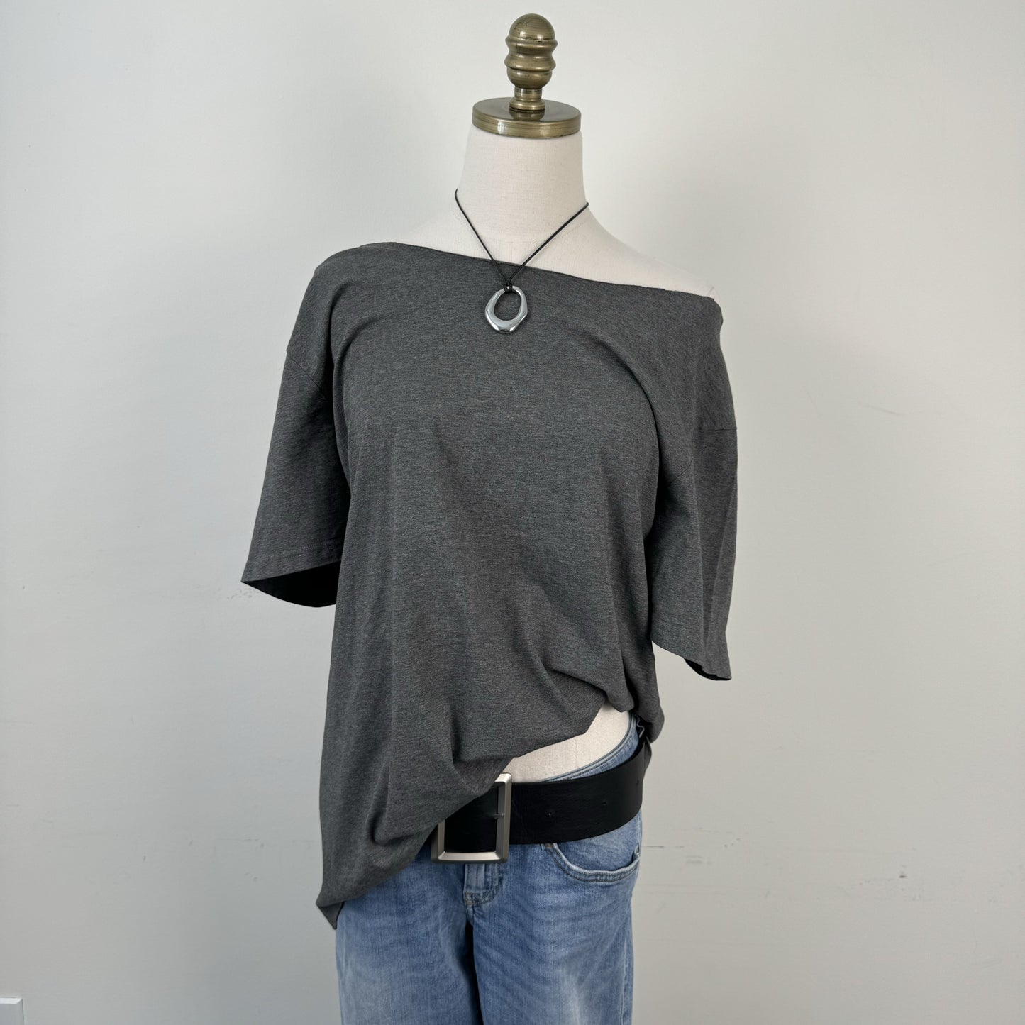 Dark Grey Oversized Off Shoulder Top – view 3
