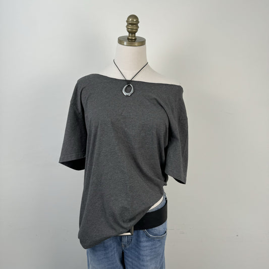 Dark Grey Oversized Off Shoulder Top – view 5