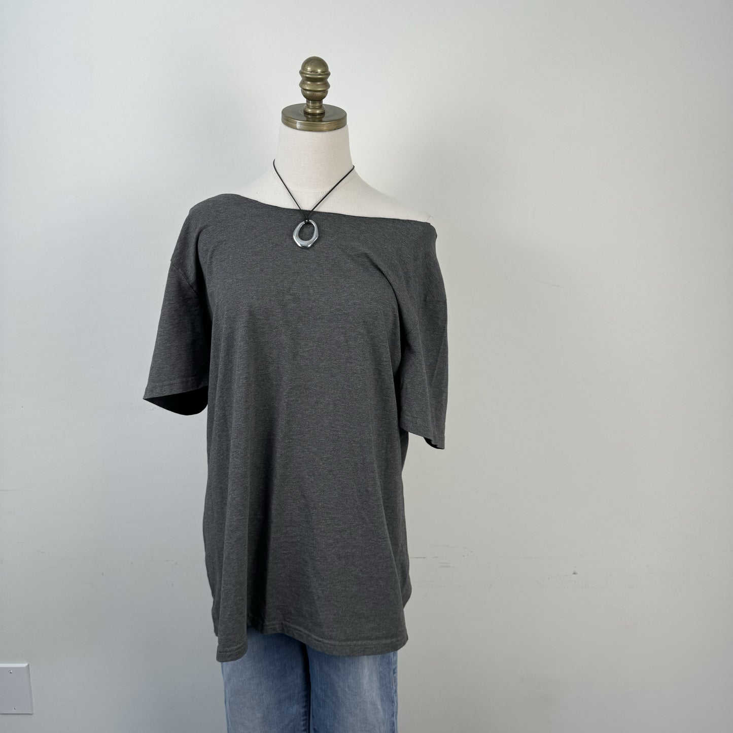 Dark Grey Oversized Off Shoulder Top – view 1