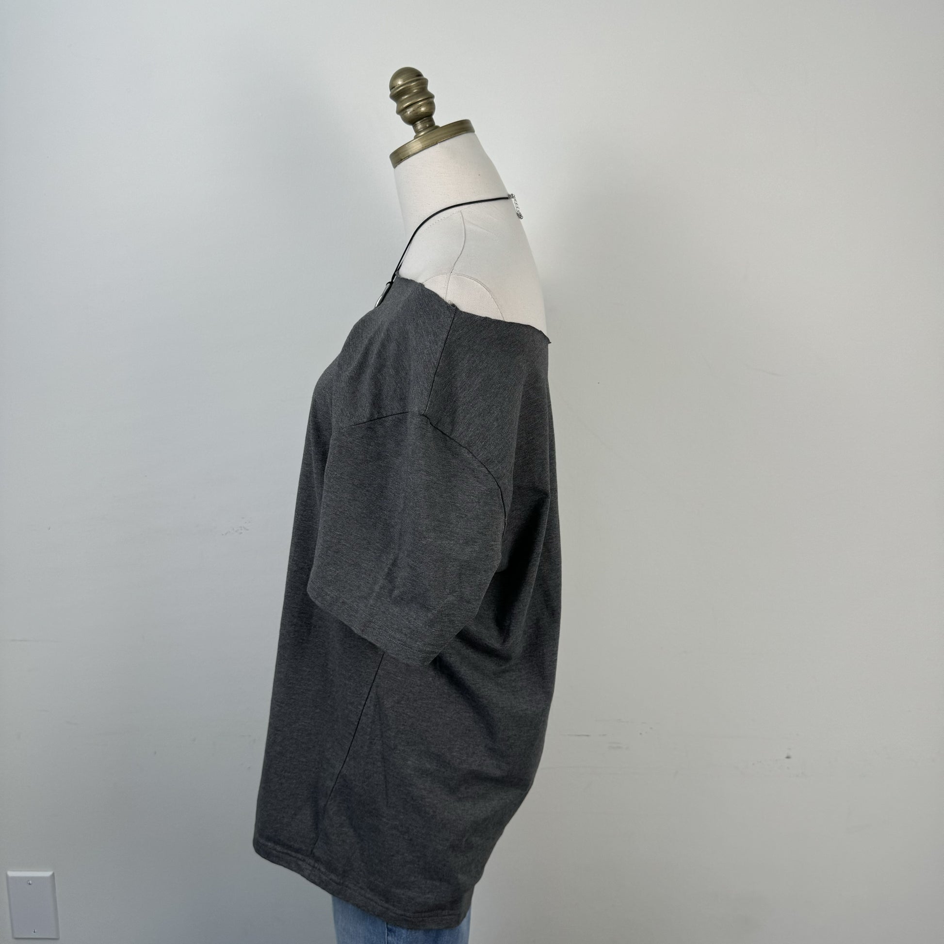 Dark Grey Oversized Off Shoulder Top – view 6