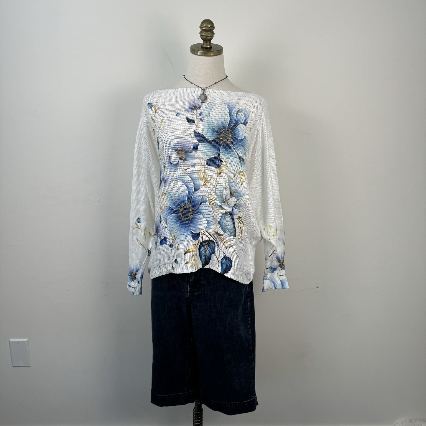 White Off Shoulder Dolman Sweater – view 2
