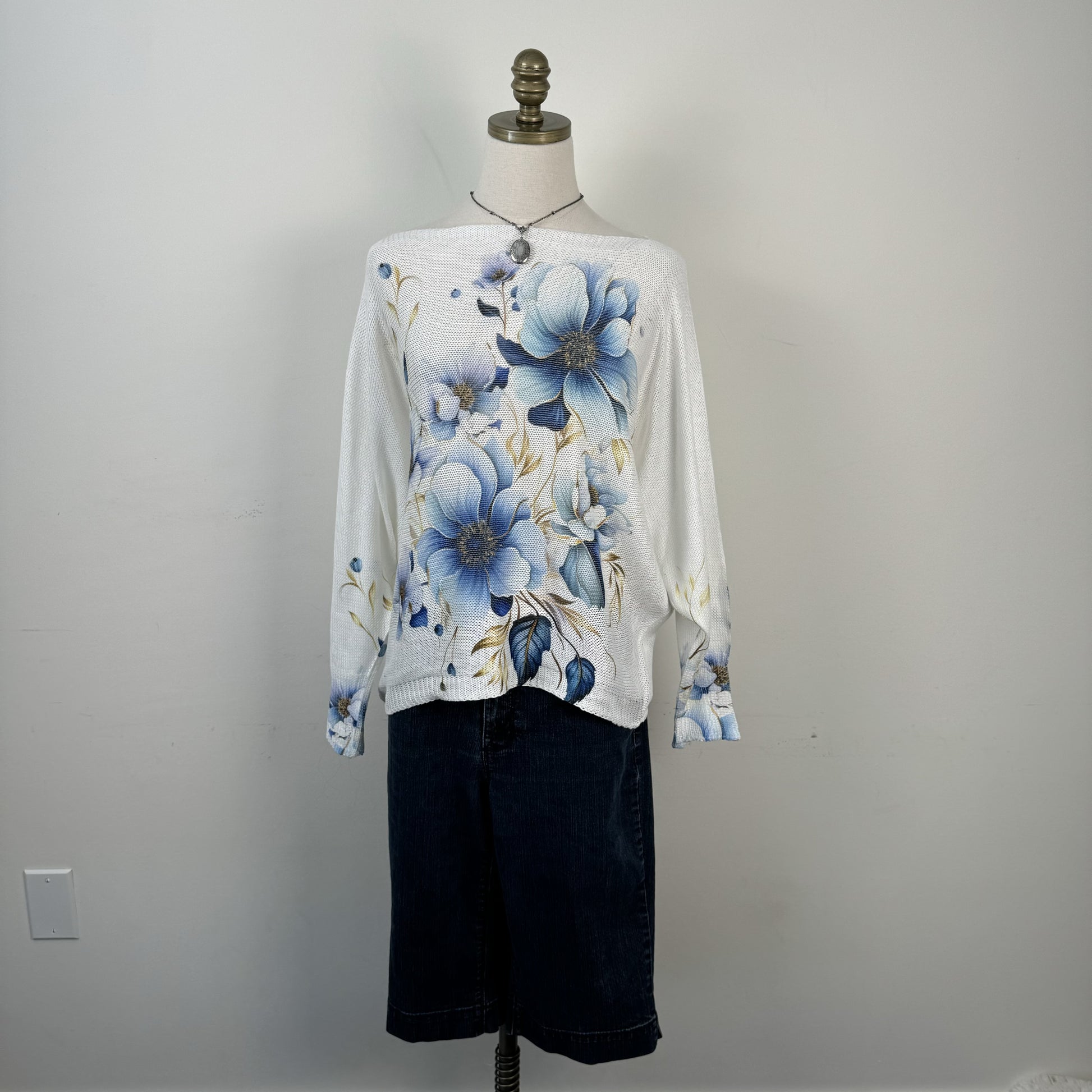 White Off Shoulder Dolman Sweater – view 2