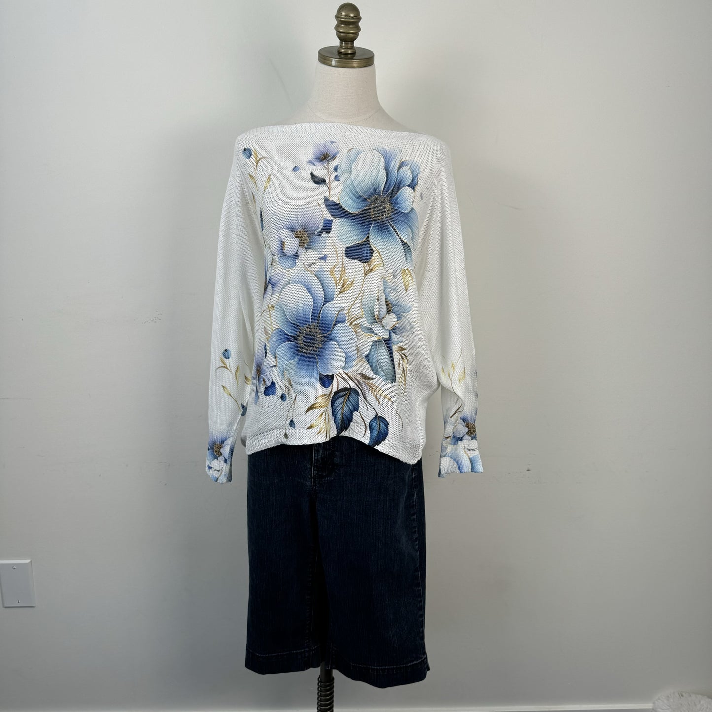 White Off Shoulder Dolman Sweater – view 3