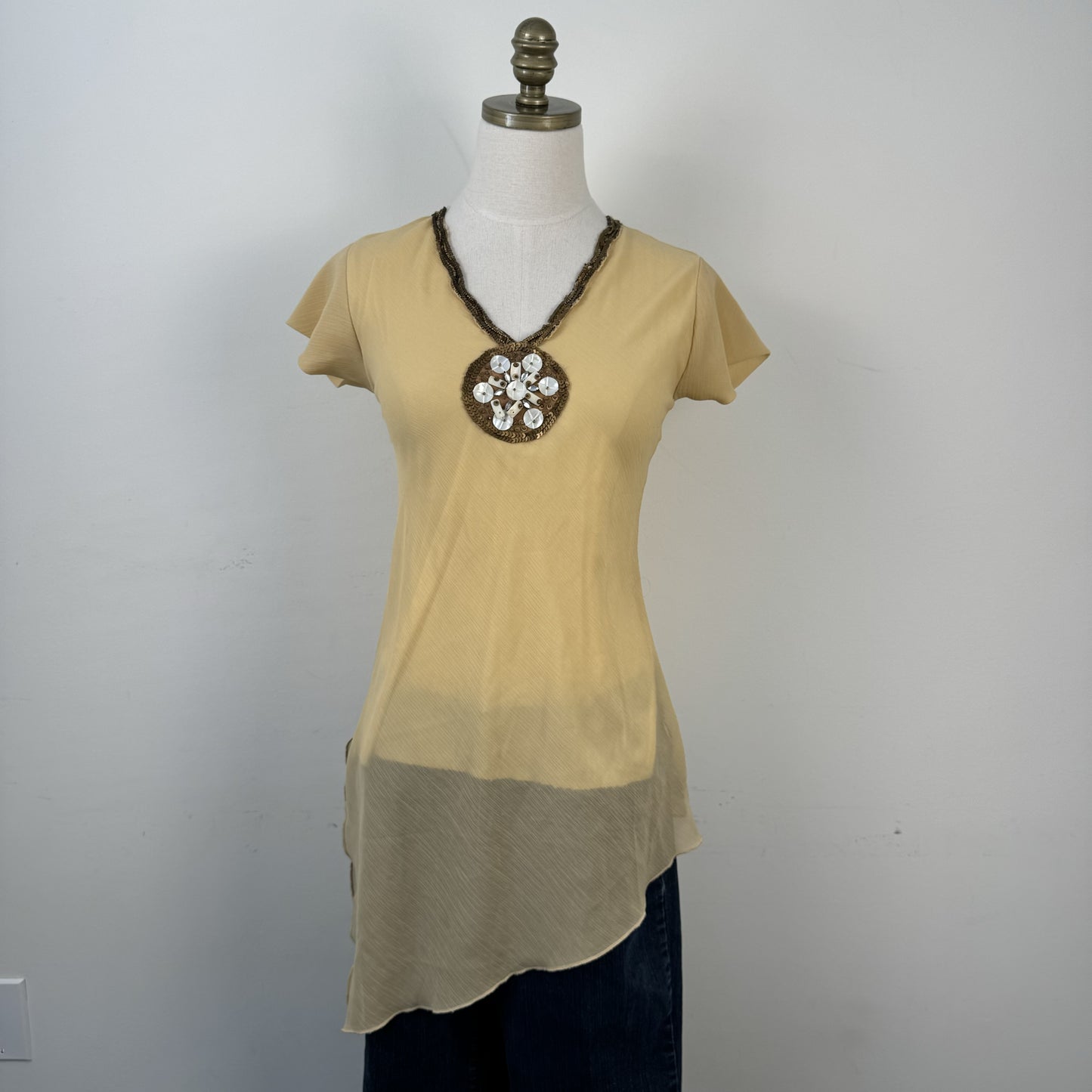 Vintage Beaded Chiffon Asymmetric Top – view 3