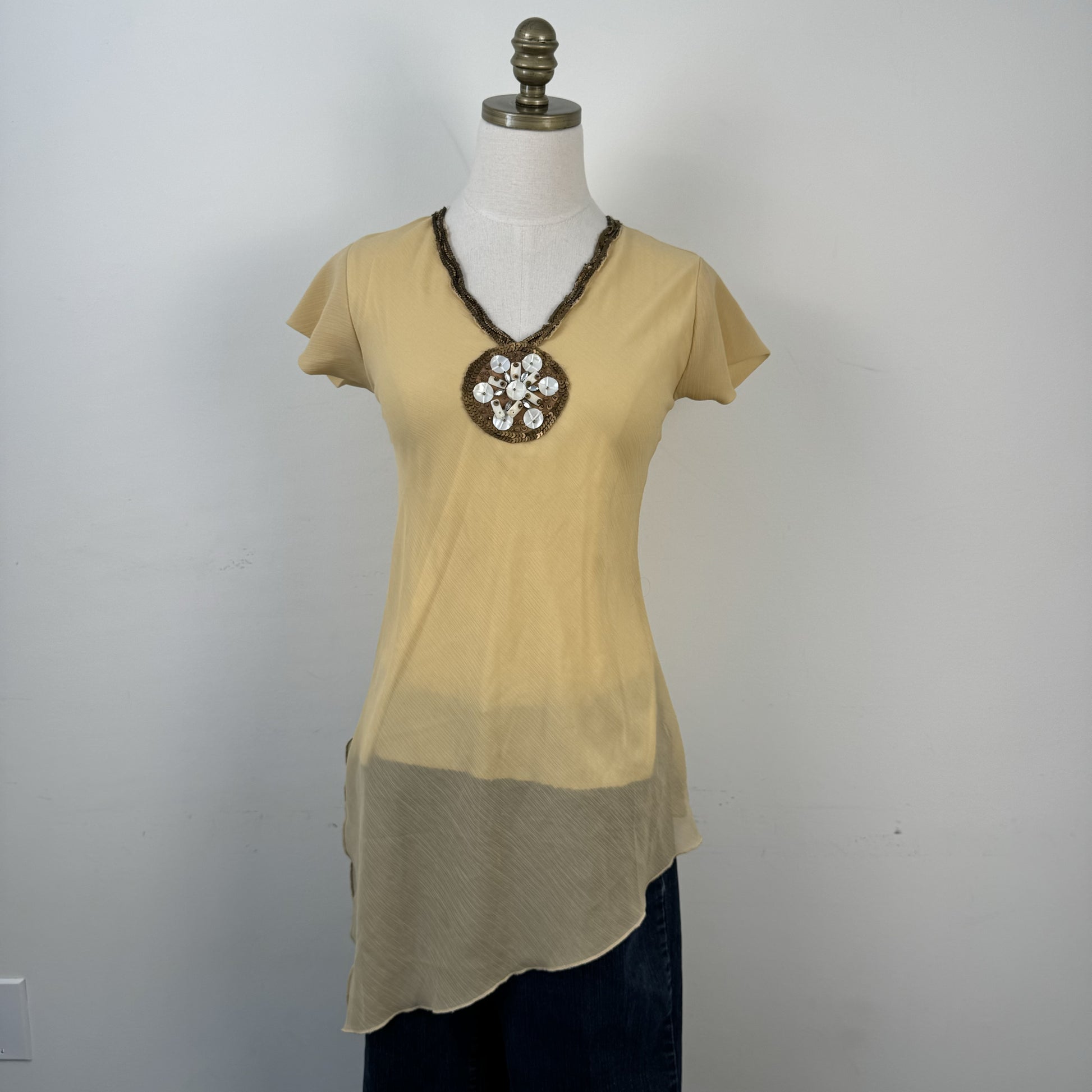 Vintage Beaded Chiffon Asymmetric Top – view 3