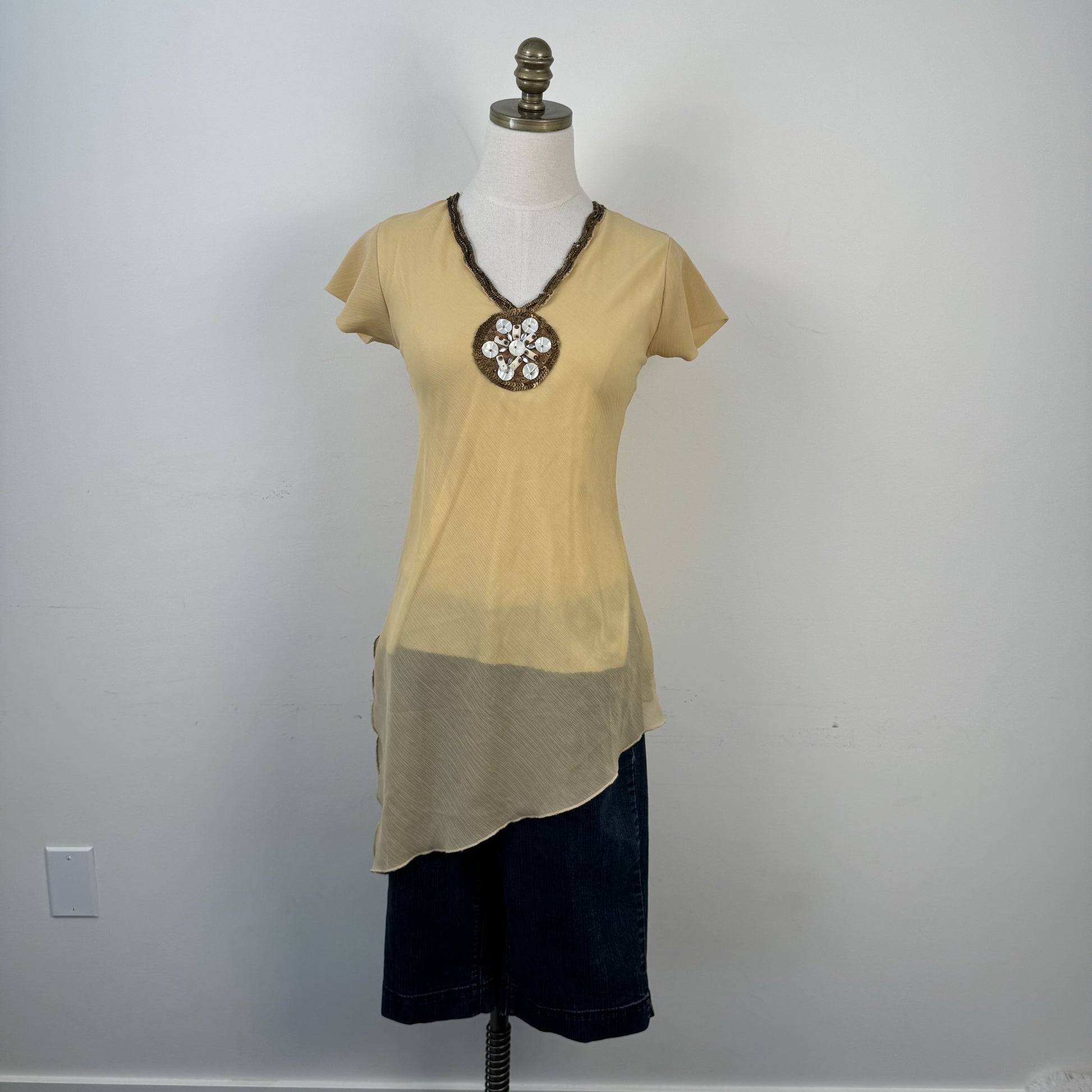 Vintage Beaded Chiffon Asymmetric Top – view 1