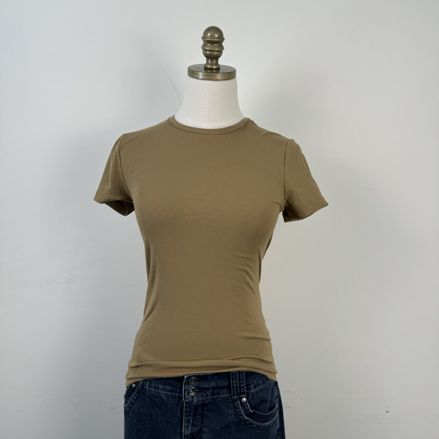 Khaki Fitted Short Sleeve Top – view 2