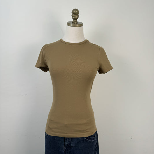 Khaki Fitted Short Sleeve Top – view 1