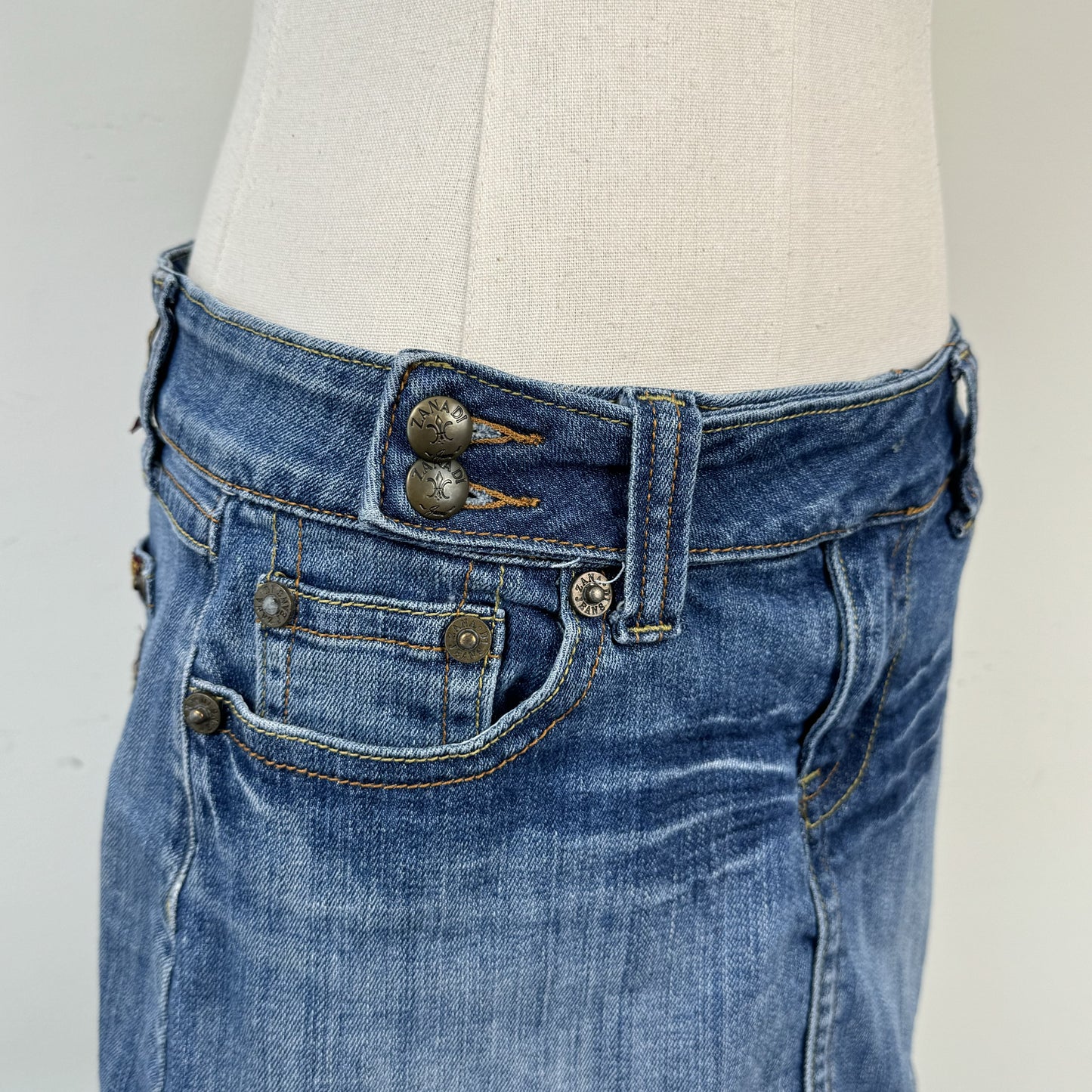 Y2K Light Wash Asymmetric Denim Mini Skirt – view 2