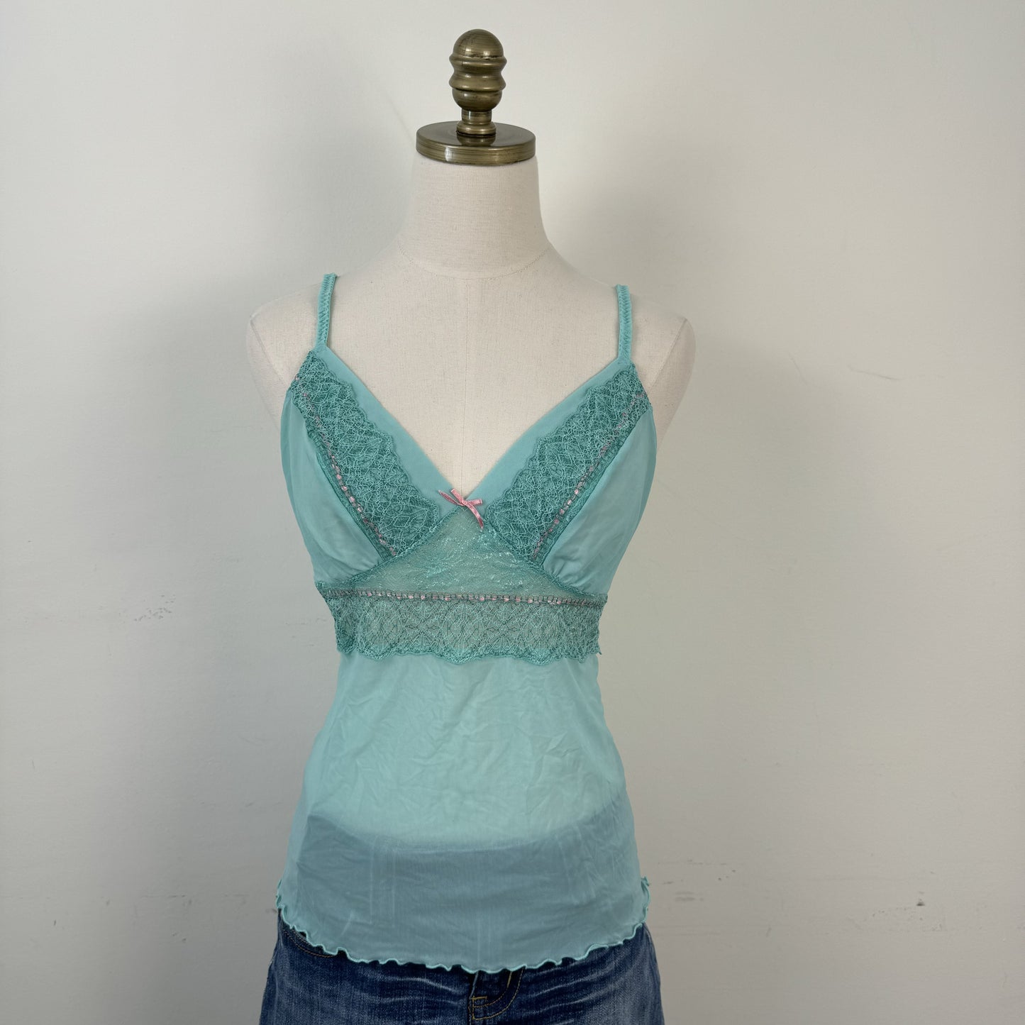 Teal Mesh Lace Babydoll Cami – view 2