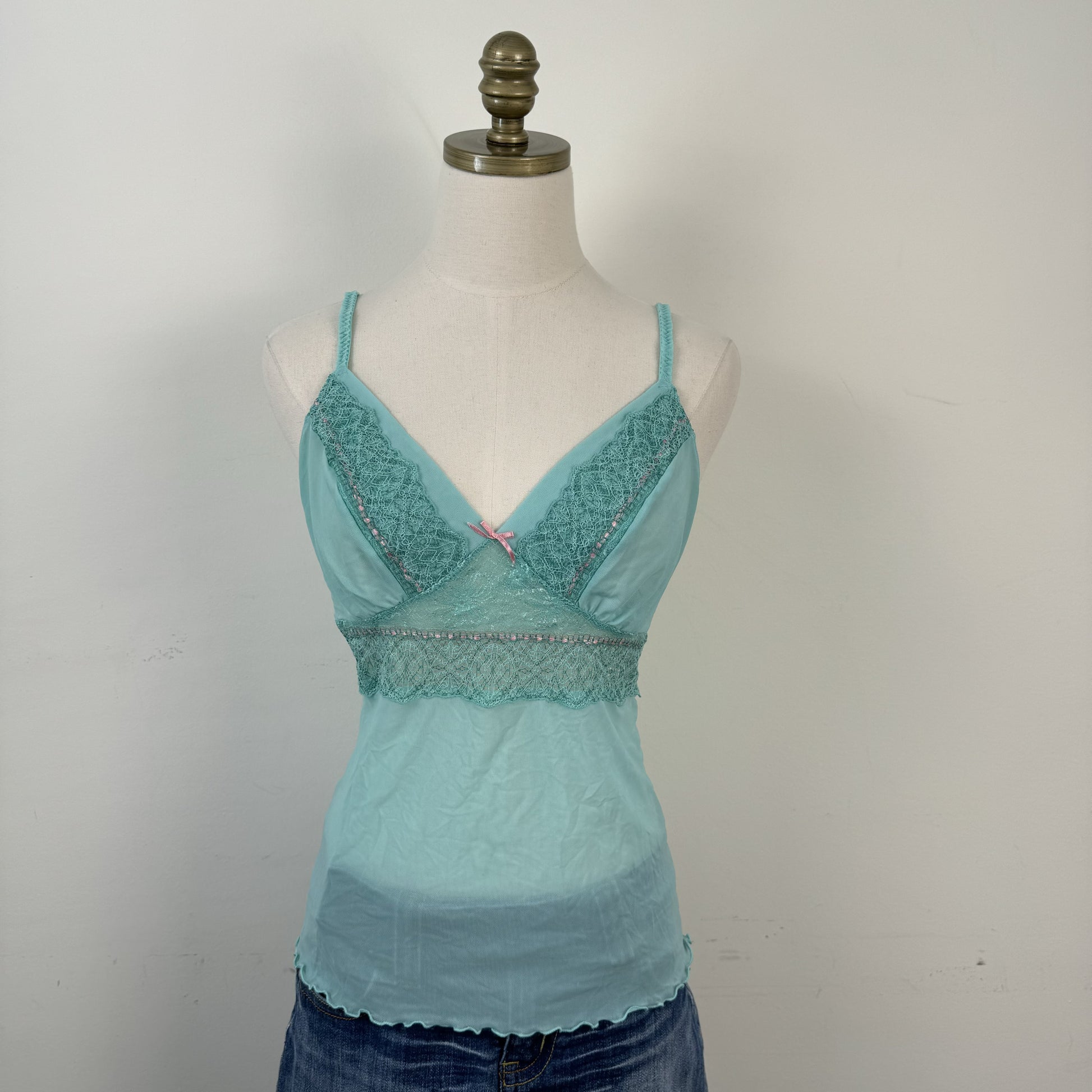 Teal Mesh Lace Babydoll Cami – view 2