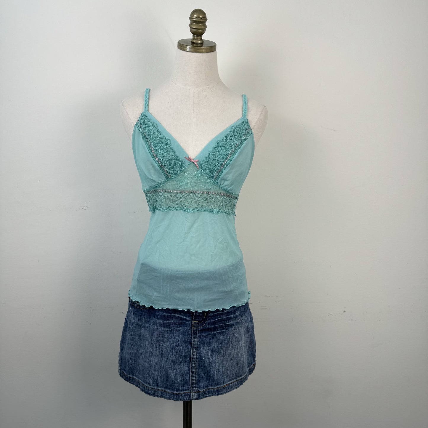 Teal Mesh Lace Babydoll Cami – view 3