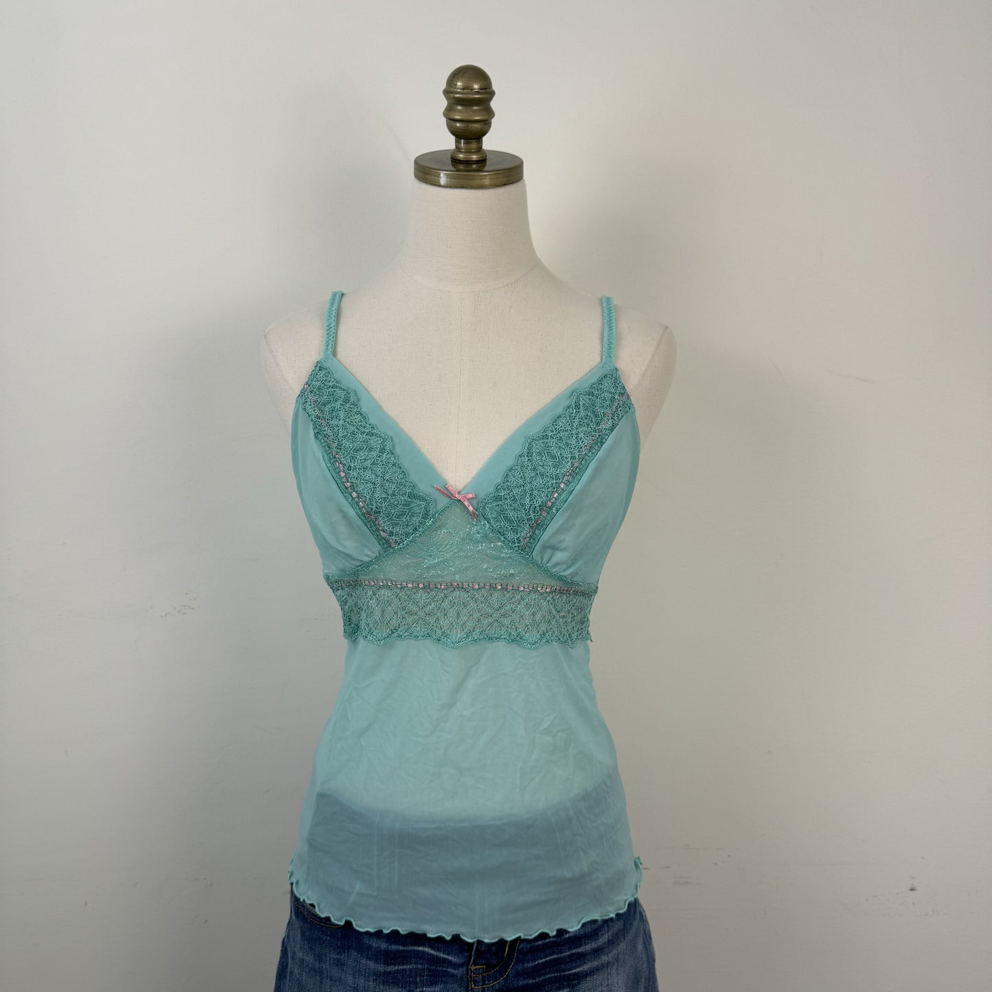 Teal Mesh Lace Babydoll Cami – view 1