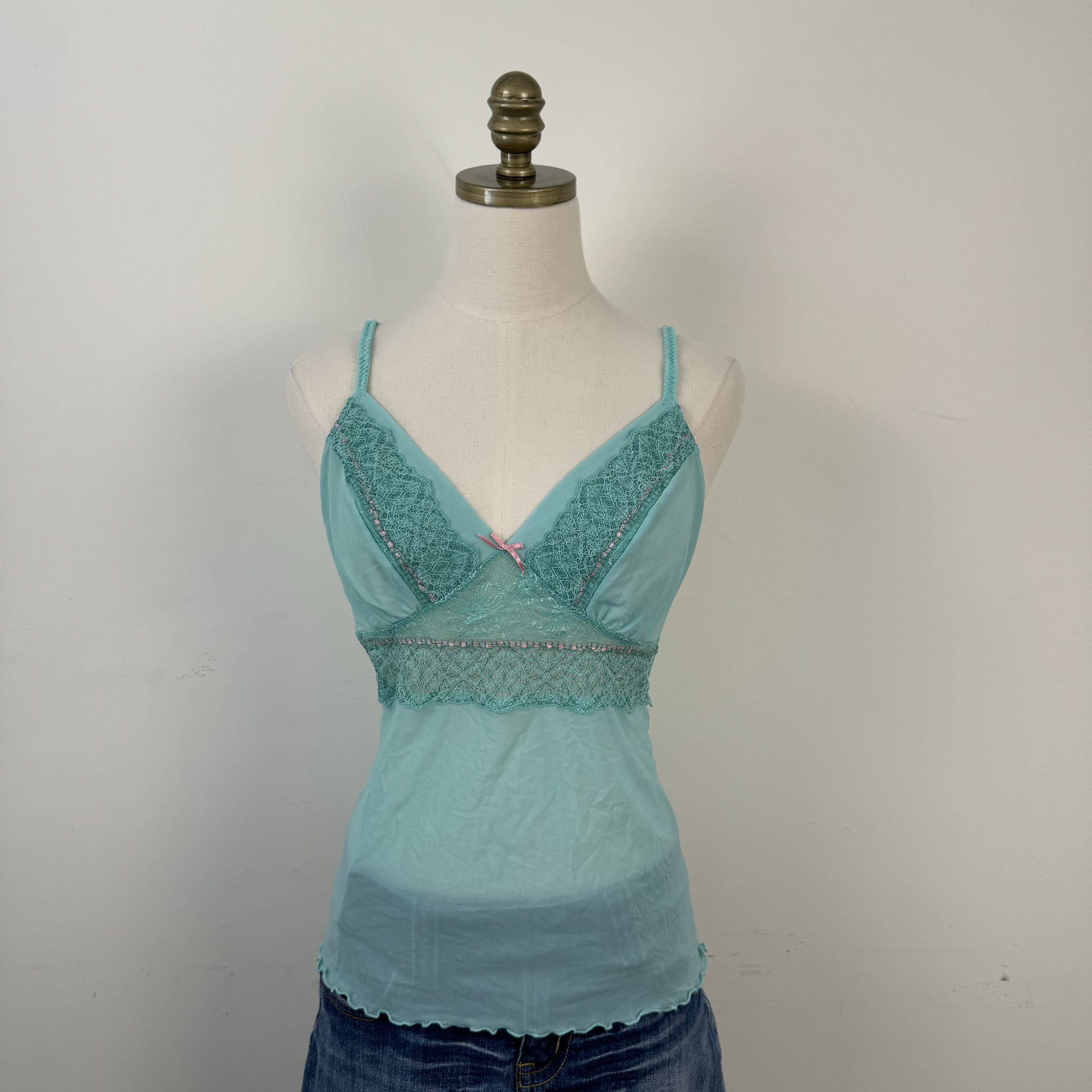 Teal Mesh Lace Babydoll Cami – view 1
