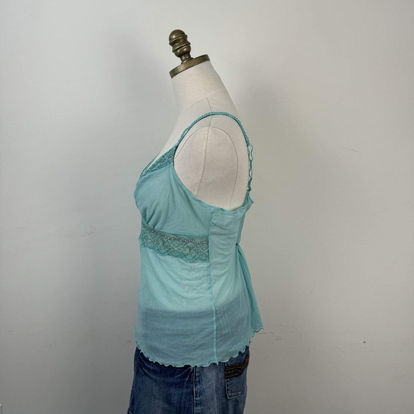 Teal Mesh Lace Babydoll Cami – view 5