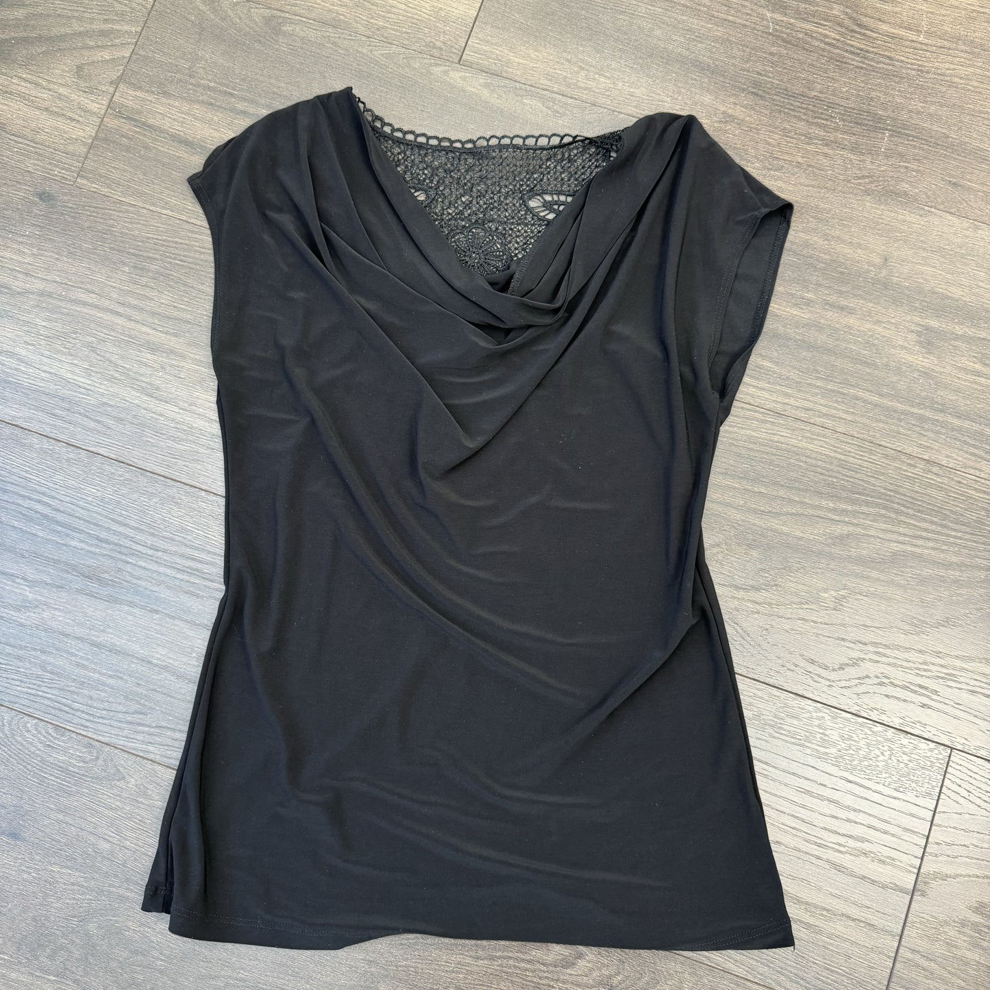 Black Cowl Neck Lace Crochet Top – view 6