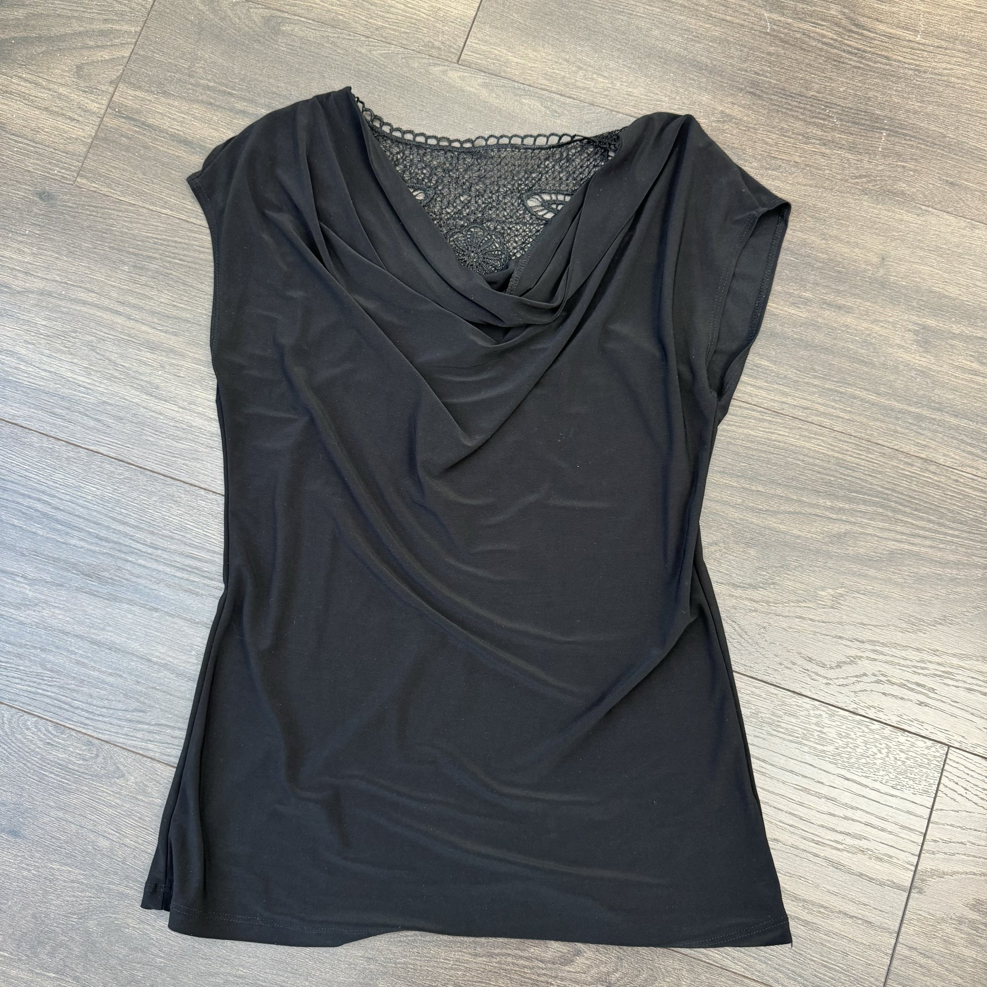 Black Cowl Neck Lace Crochet Top – view 6