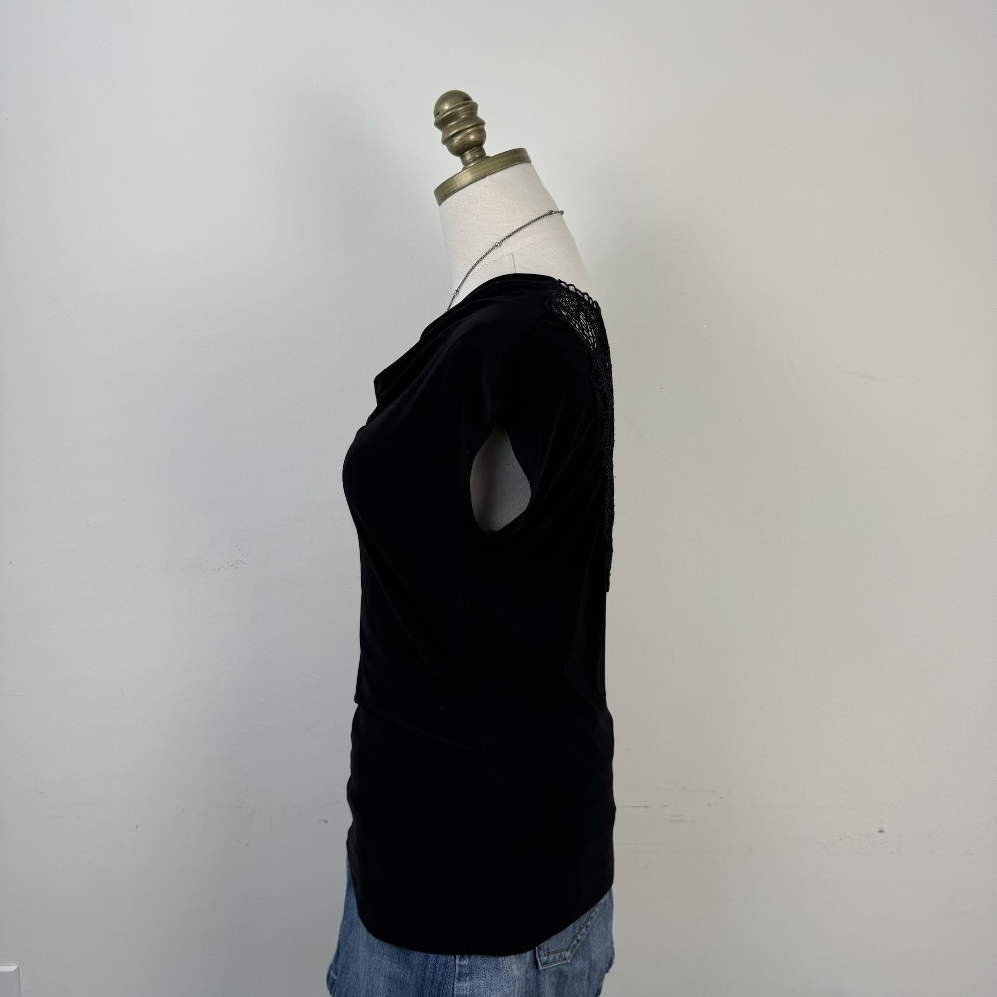 Black Cowl Neck Lace Crochet Top – view 4