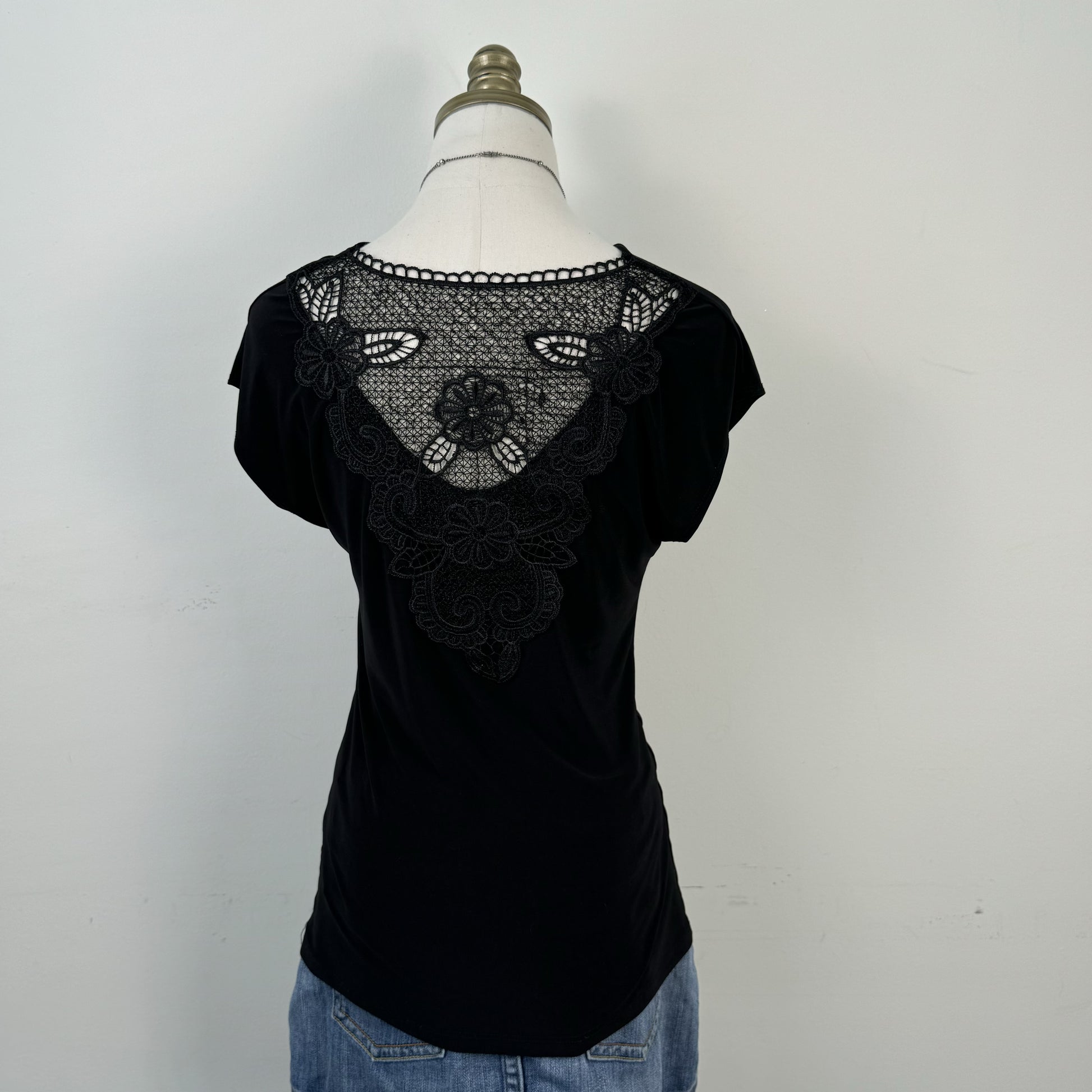 Black Cowl Neck Lace Crochet Top – view 5