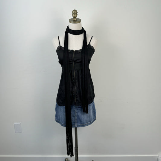 Black Fringe Open Knit Skinny Scarf – view 1