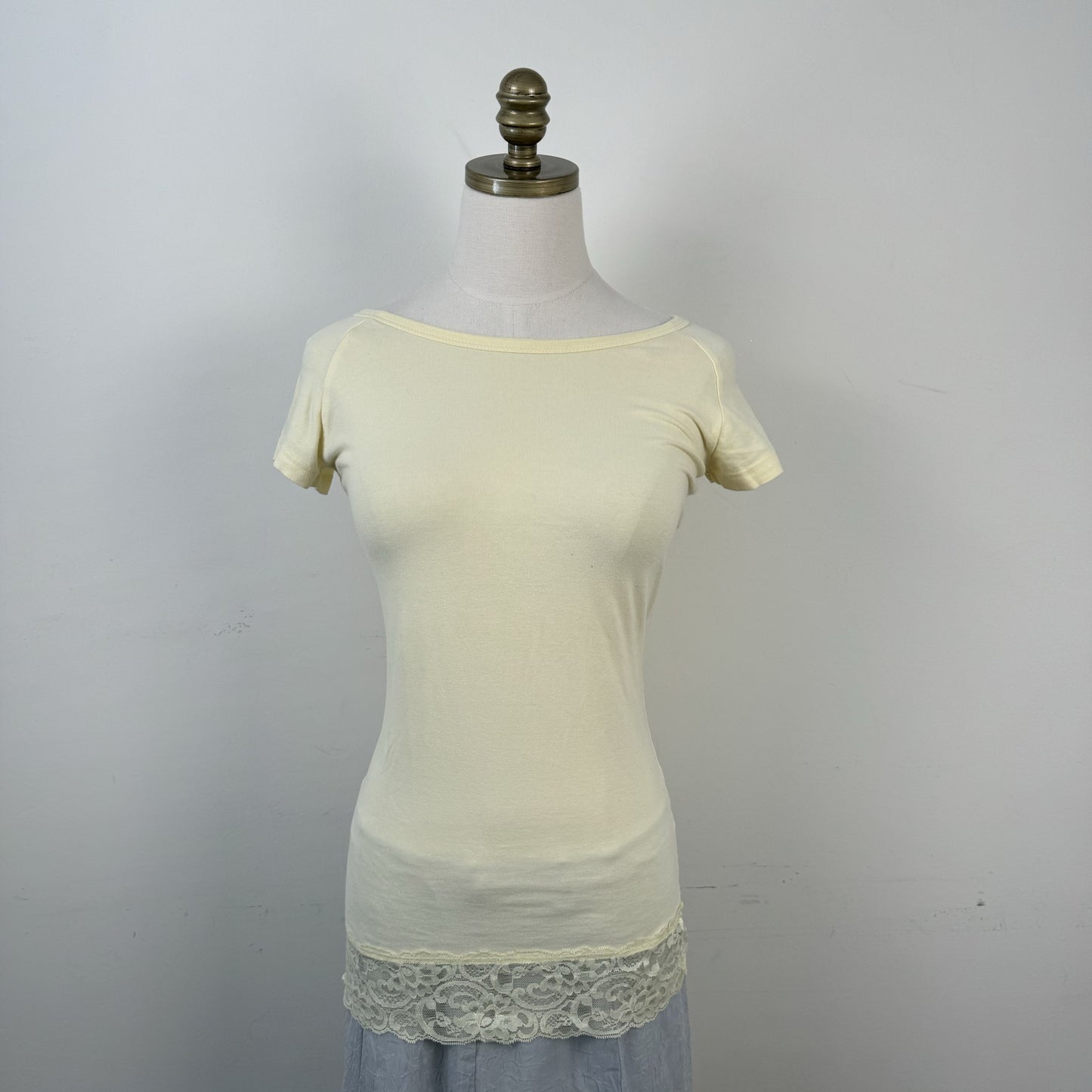 Pale Yellow Lace Boat Neck Top – view 1