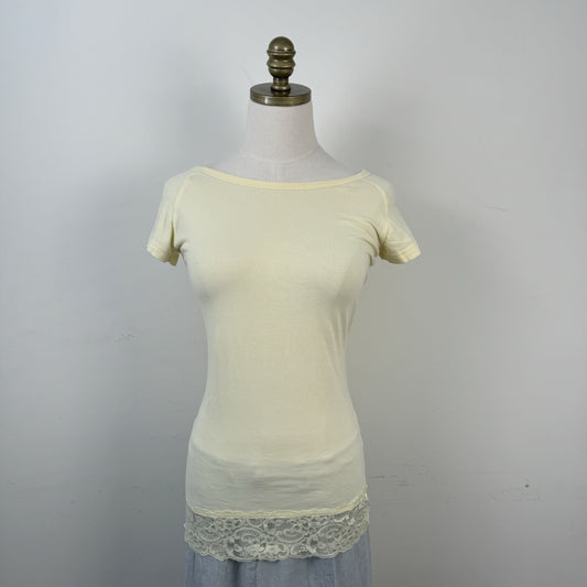 Pale Yellow Lace Boat Neck Top – view 1