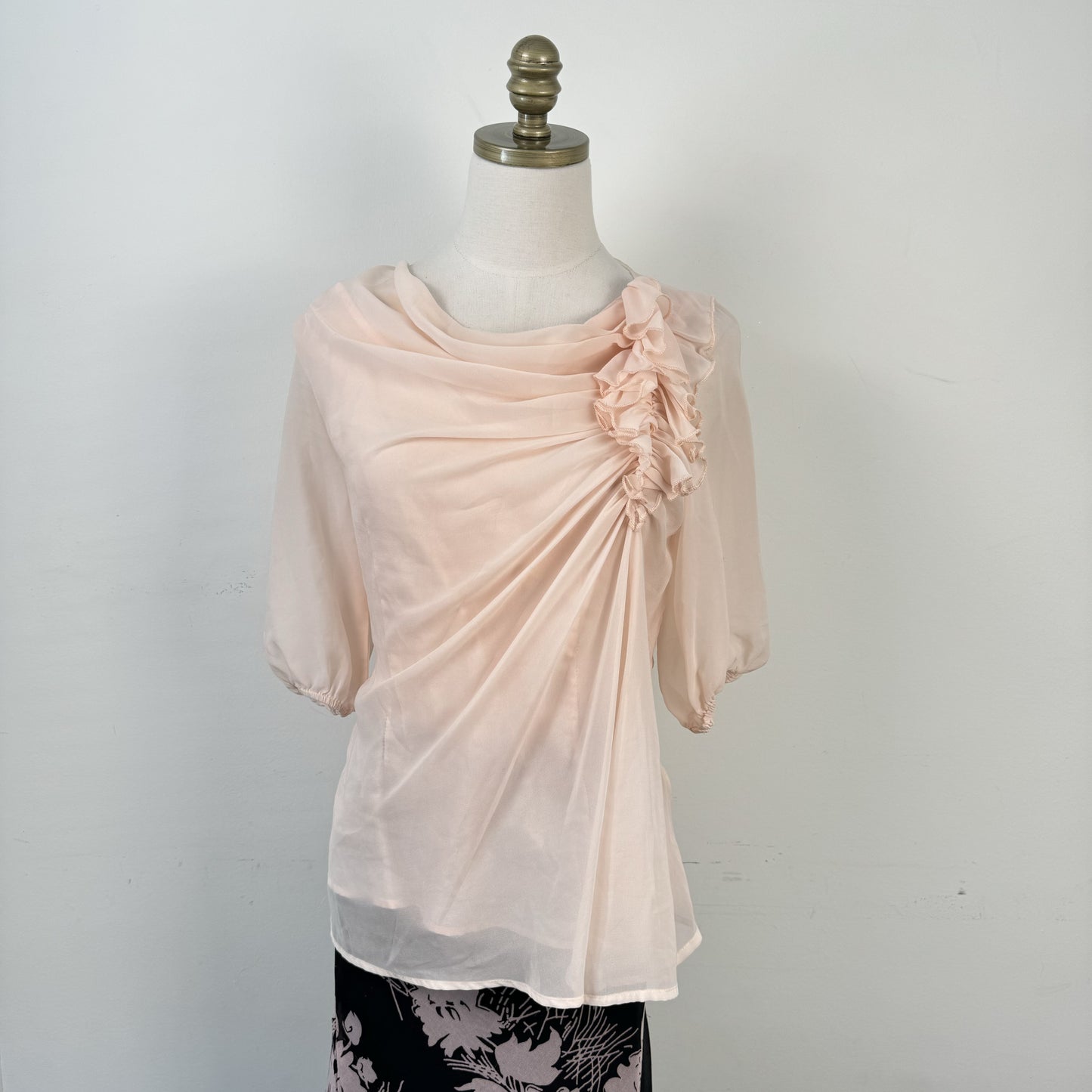 Chiffon Mesh Cowl Neck Top – view 1