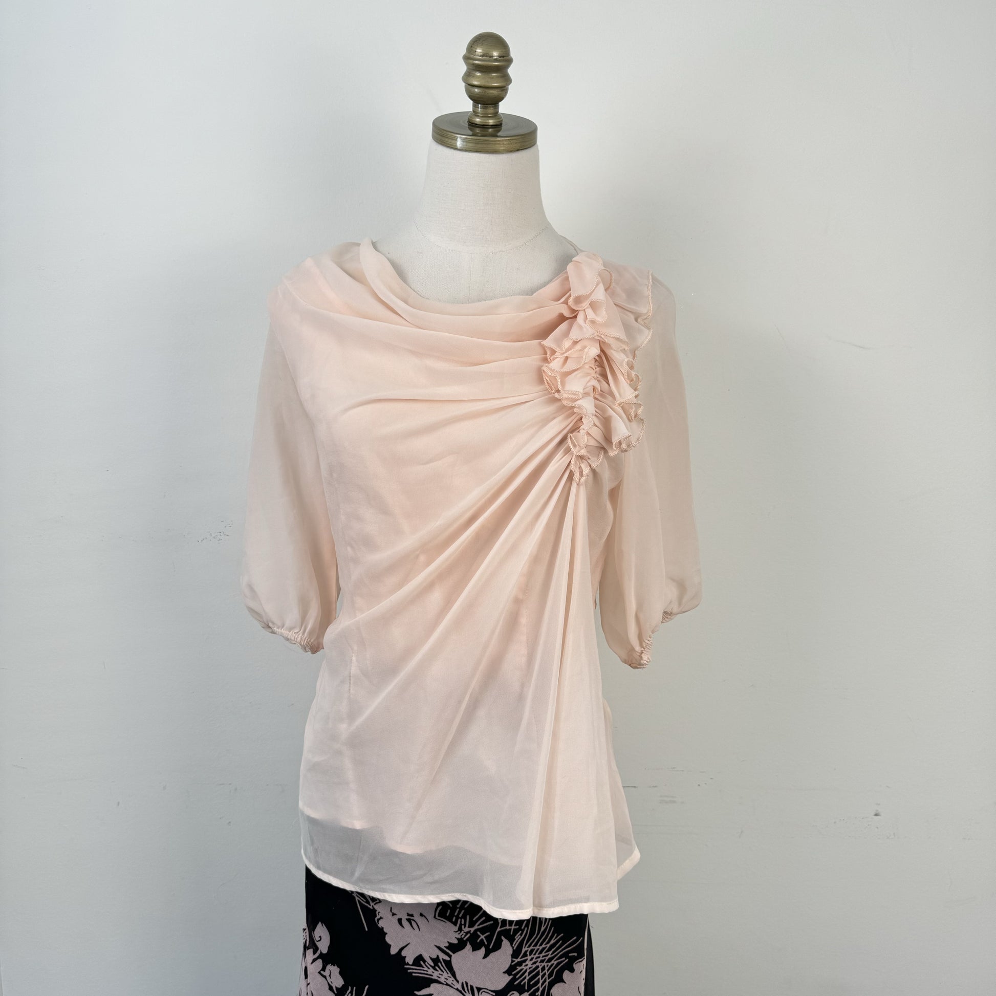 Chiffon Mesh Cowl Neck Top – view 1