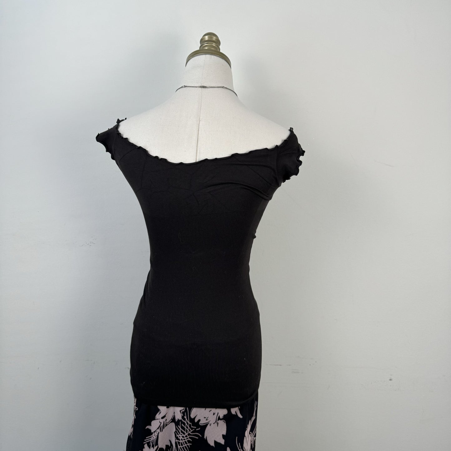 Black Off Shoulder Cinched Knit Top – view 6
