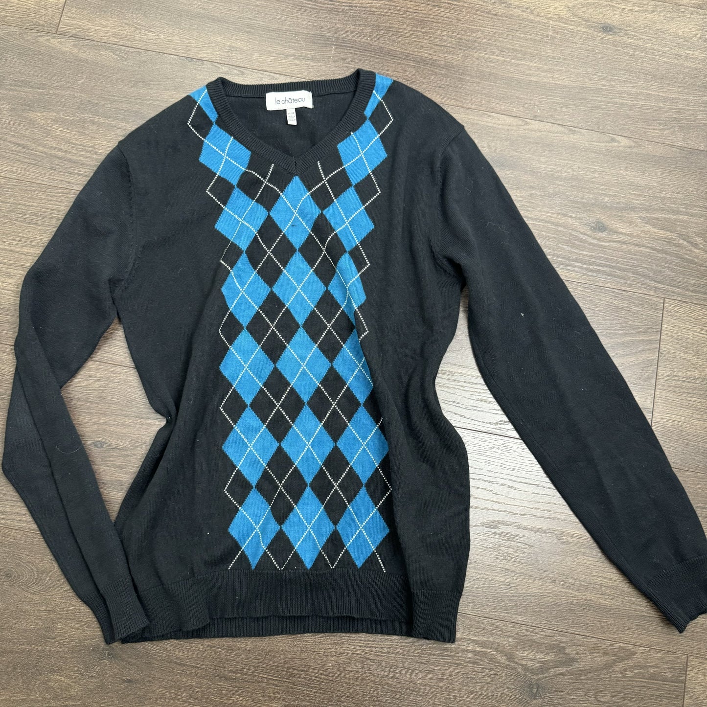 Black Teal Argyle Knit Sweater – view 2