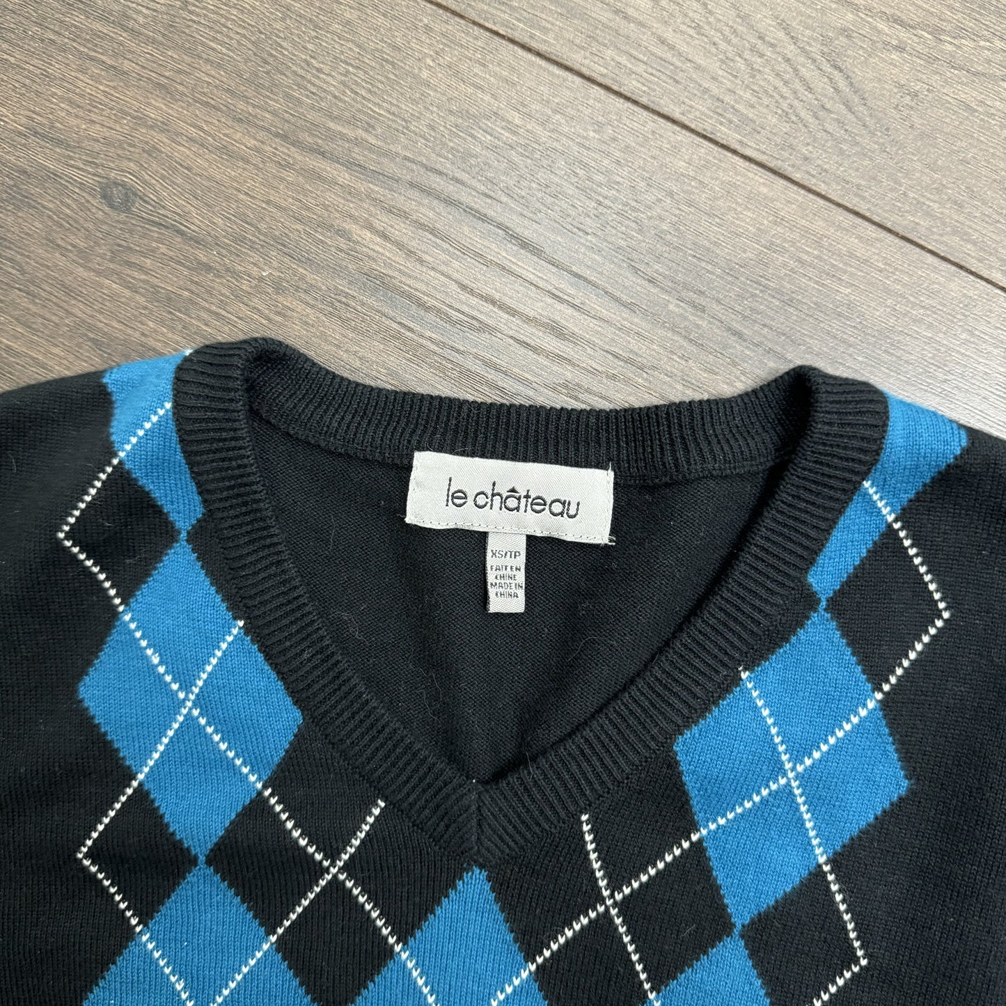 Black Teal Argyle Knit Sweater – view 3