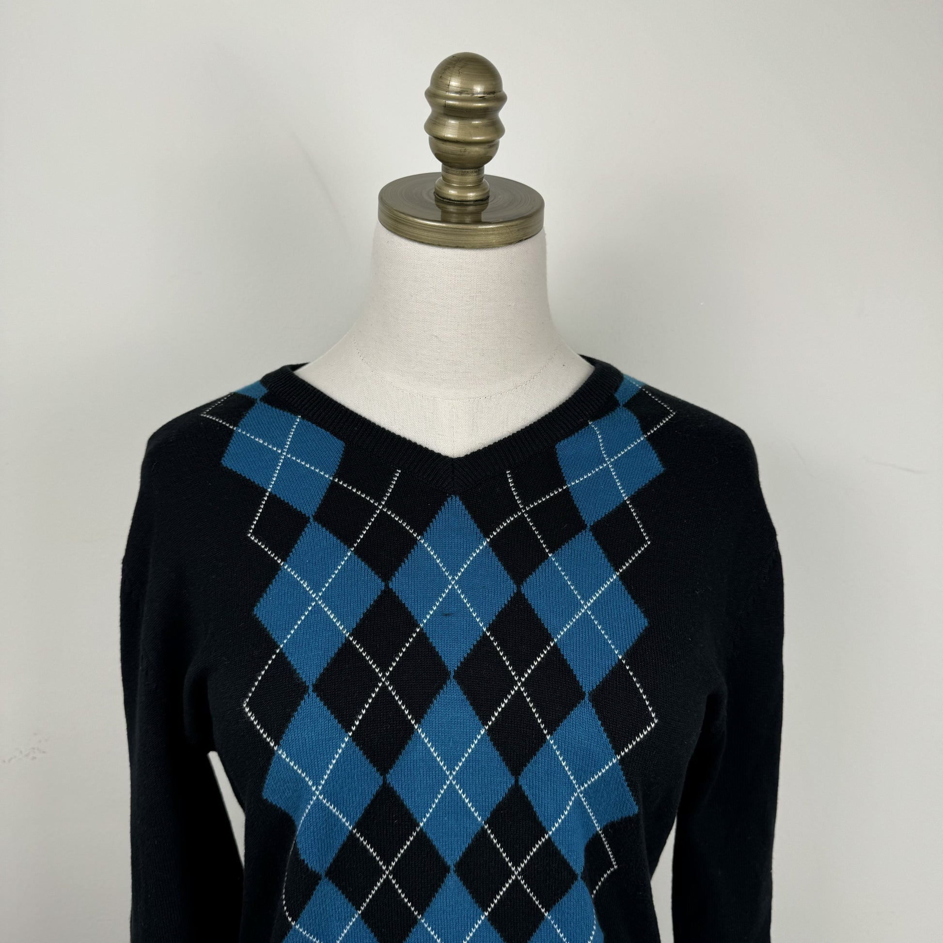 Black Teal Argyle Knit Sweater – view 7