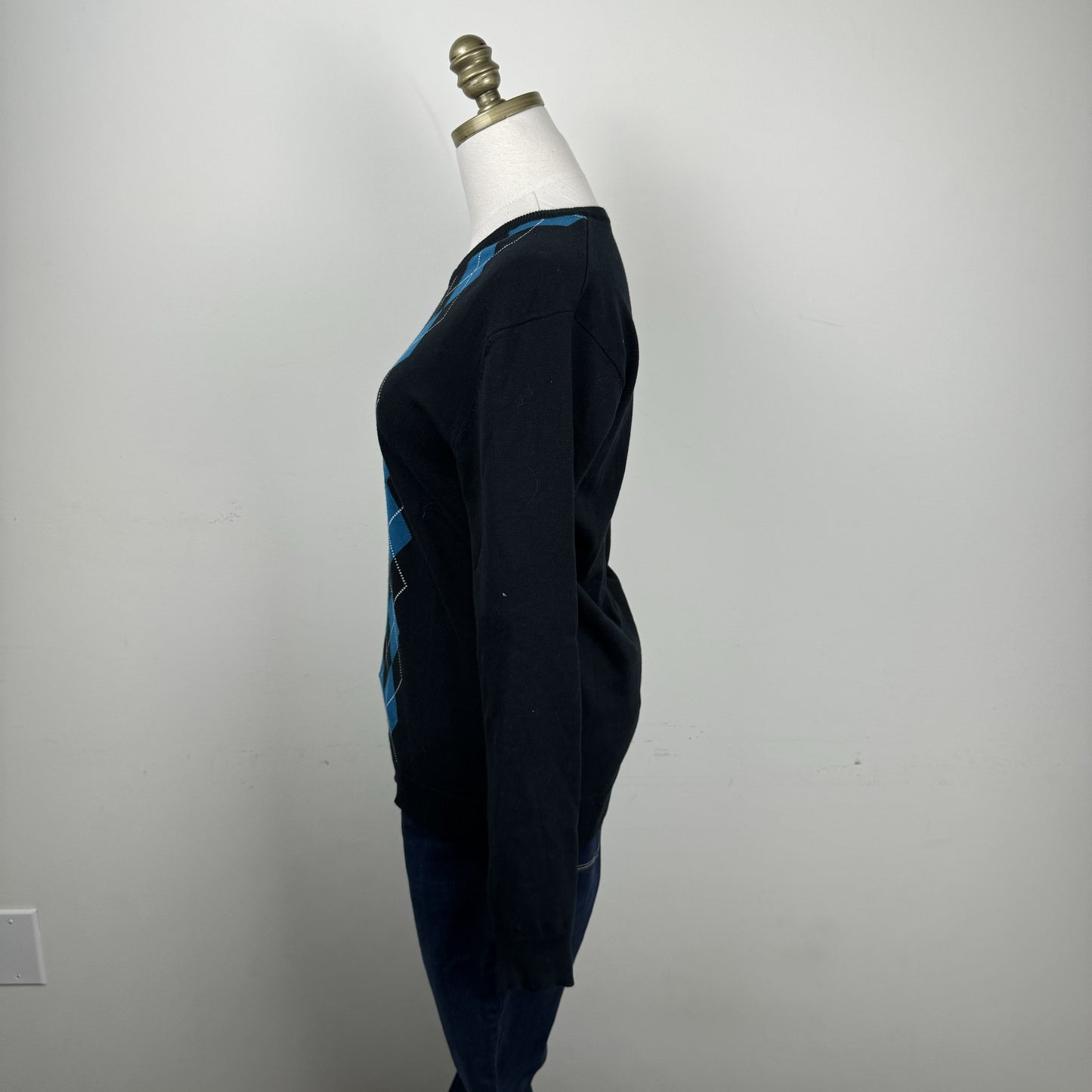 Black Teal Argyle Knit Sweater – view 8