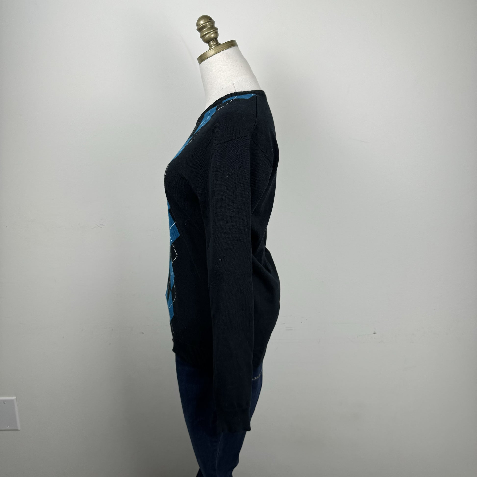 Black Teal Argyle Knit Sweater – view 8