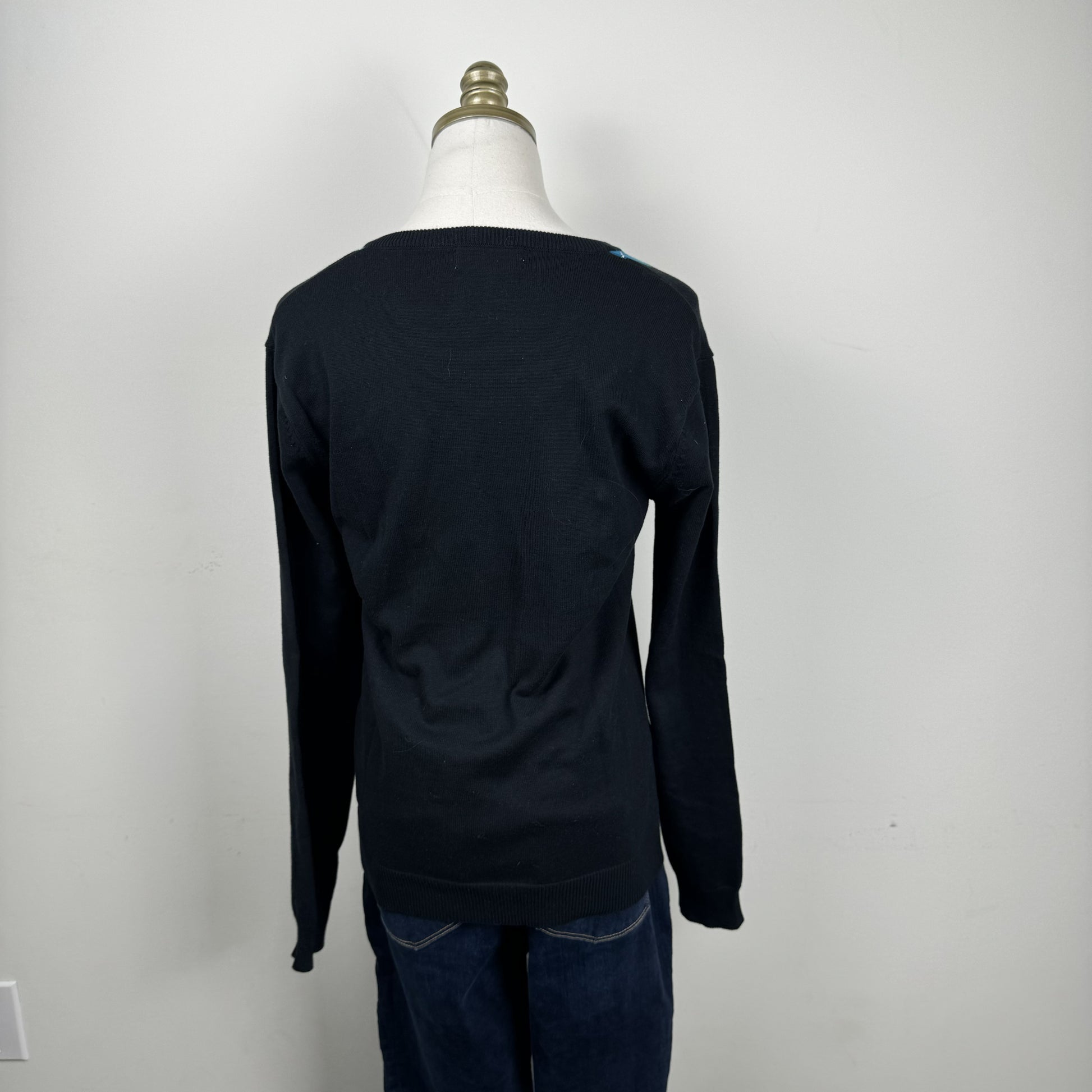 Black Teal Argyle Knit Sweater – view 9
