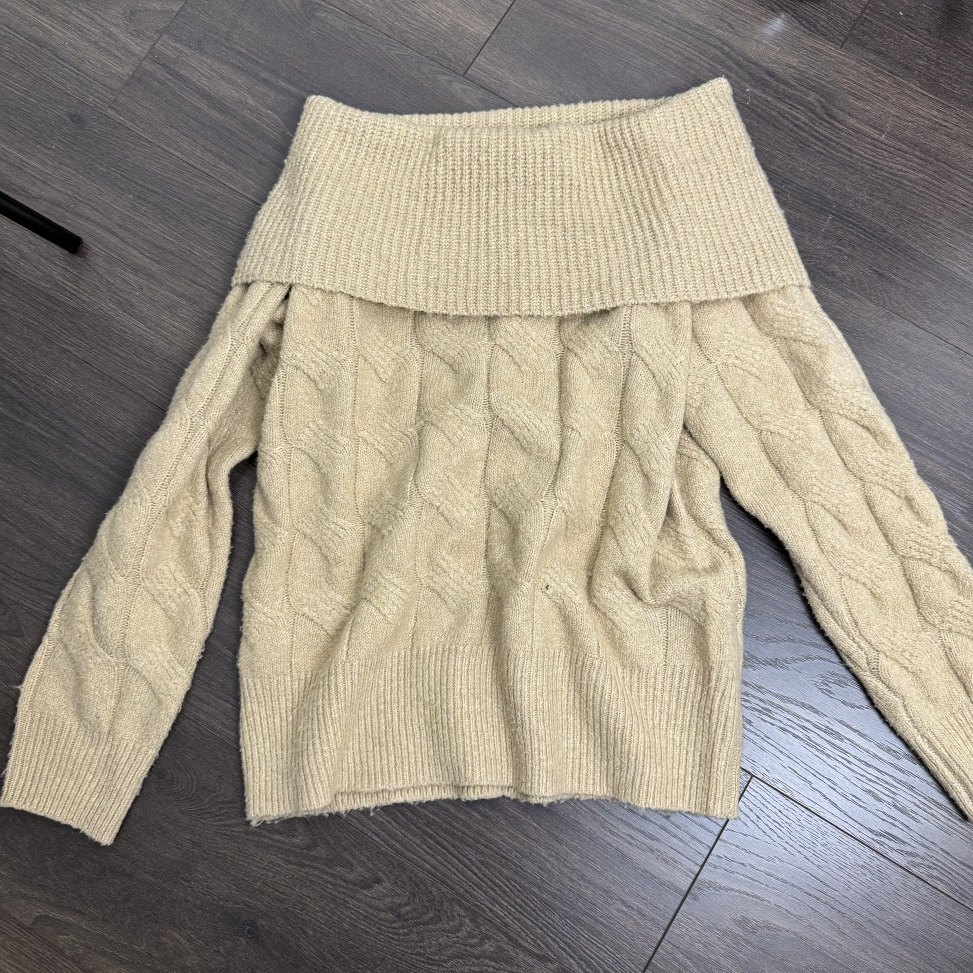 Camel Soft Knit Off Shoulder Sweater – view 2