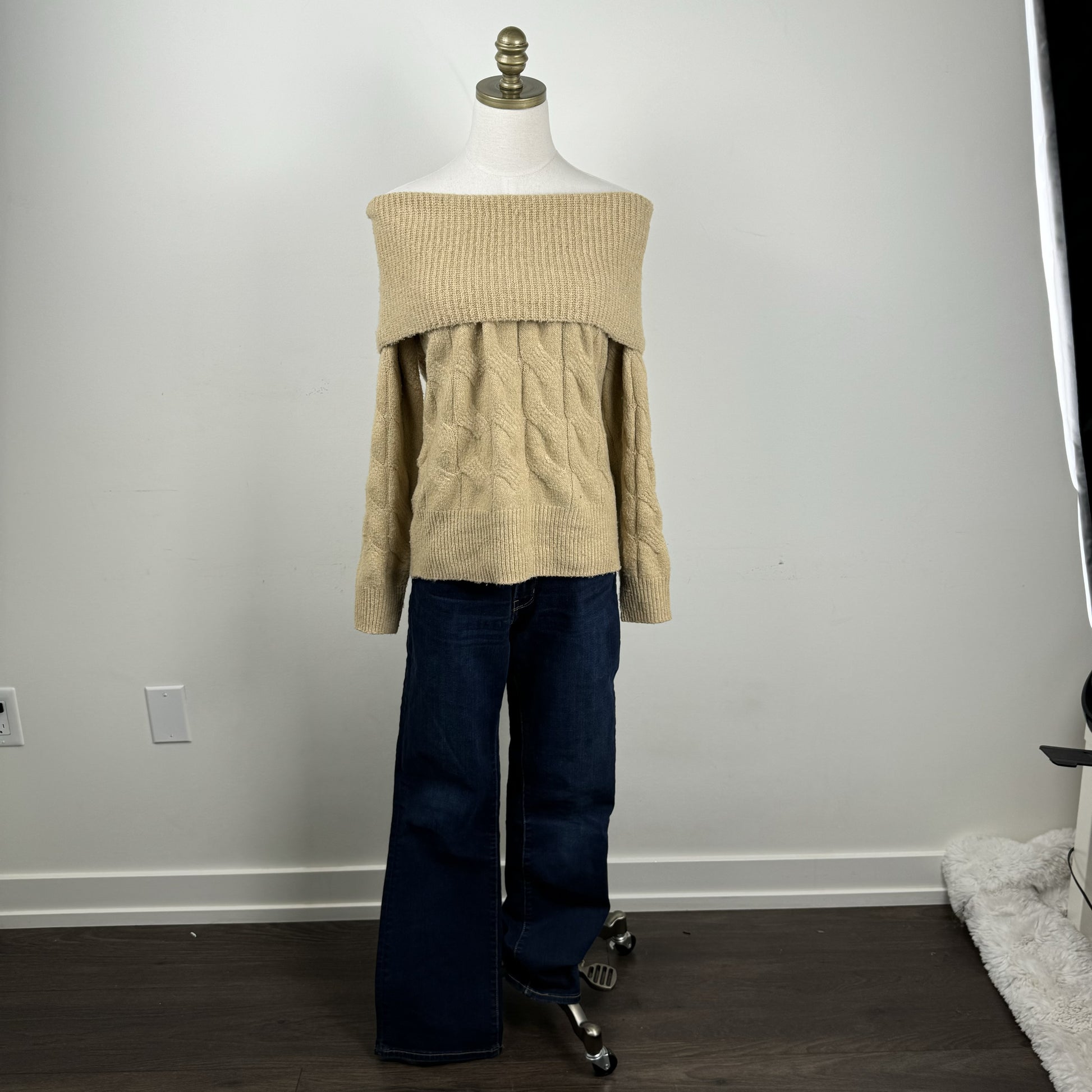 Camel Soft Knit Off Shoulder Sweater – view 4