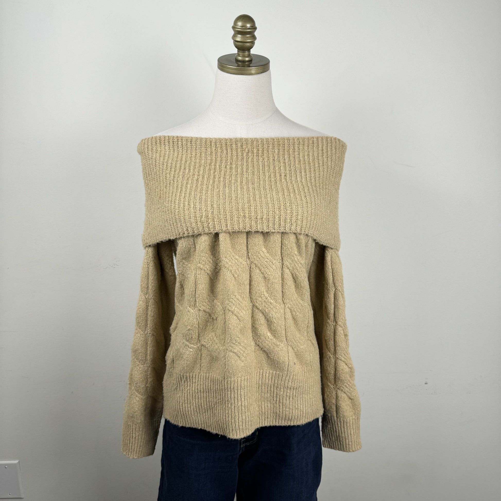 Camel Soft Knit Off Shoulder Sweater – view 1