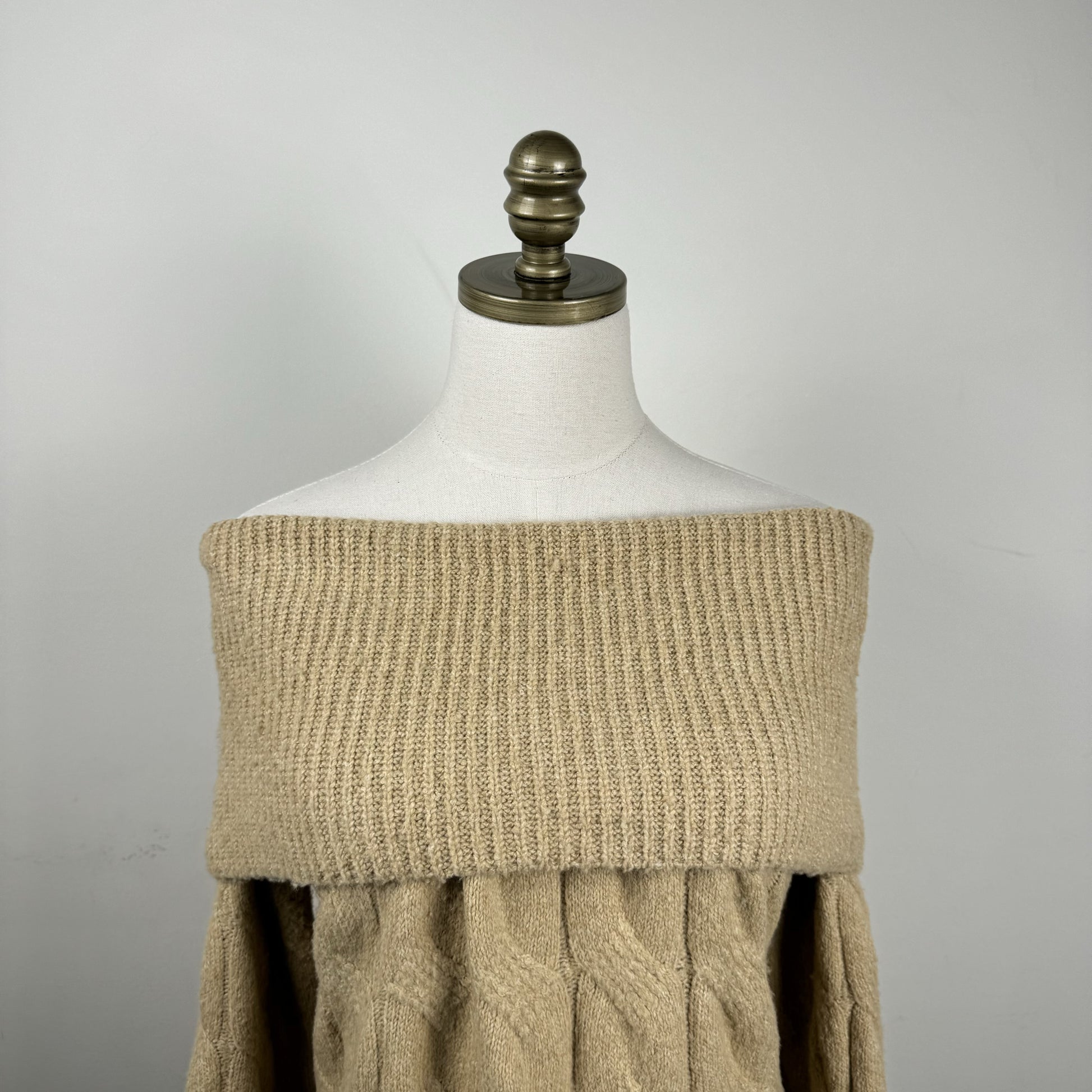 Camel Soft Knit Off Shoulder Sweater – view 5