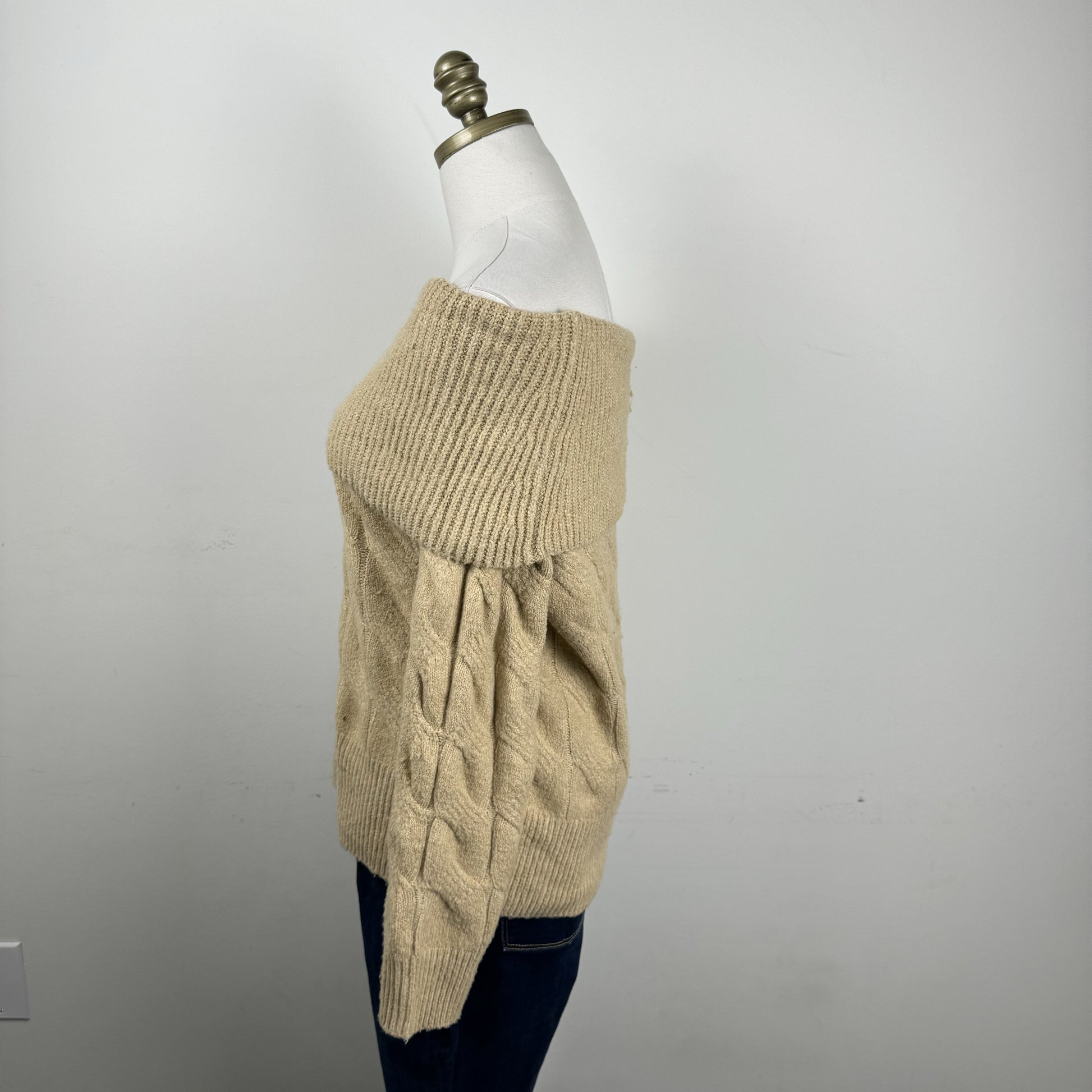 Camel Soft Knit Off Shoulder Sweater – view 7