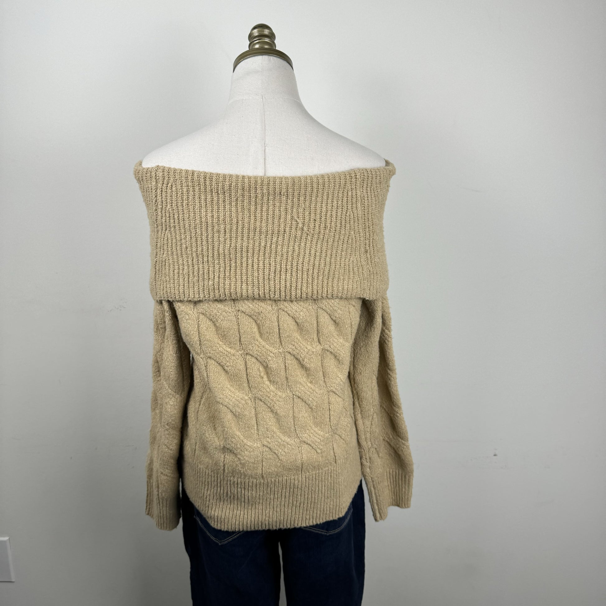 Camel Soft Knit Off Shoulder Sweater – view 8