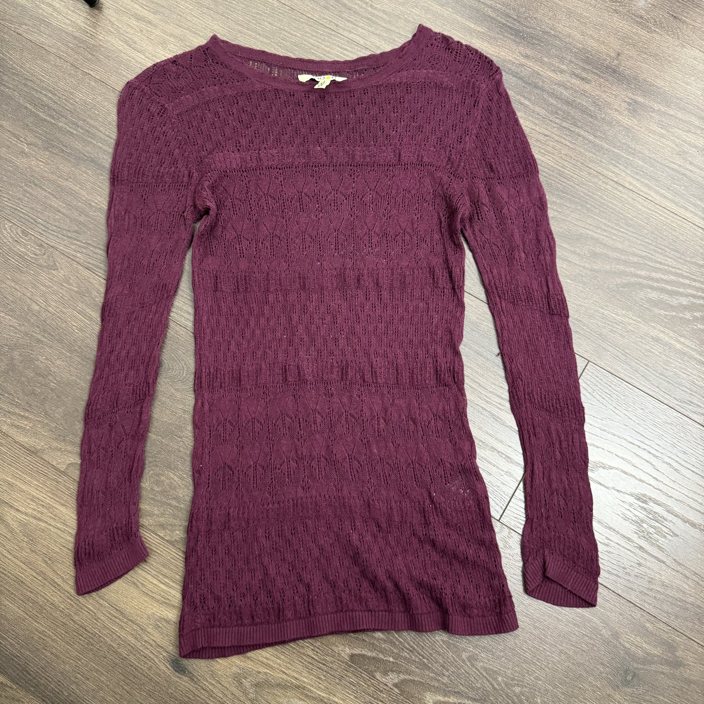 Burgundy Open Knit Semi Sheer Thin Sweater – view 2