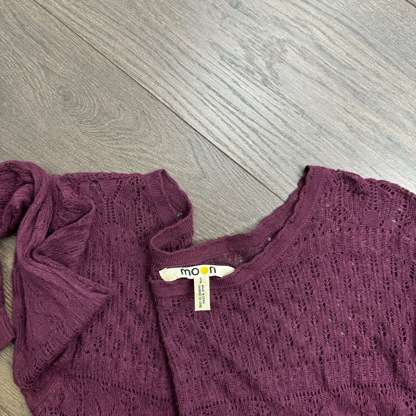 Burgundy Open Knit Semi Sheer Thin Sweater – view 3