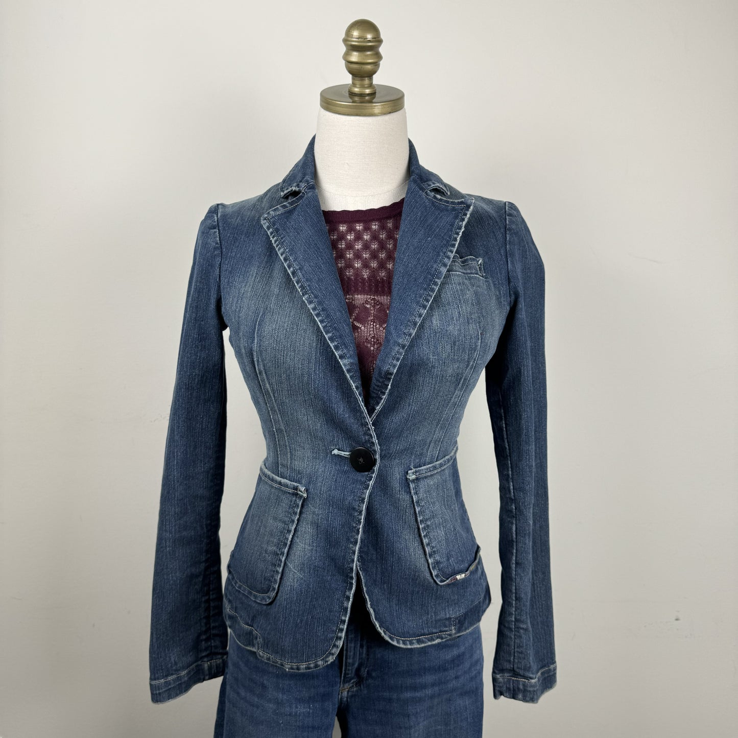 Vintage Fitted Denim Blazer Jacket – view 1