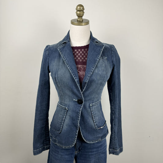 Vintage Fitted Denim Blazer Jacket – view 1