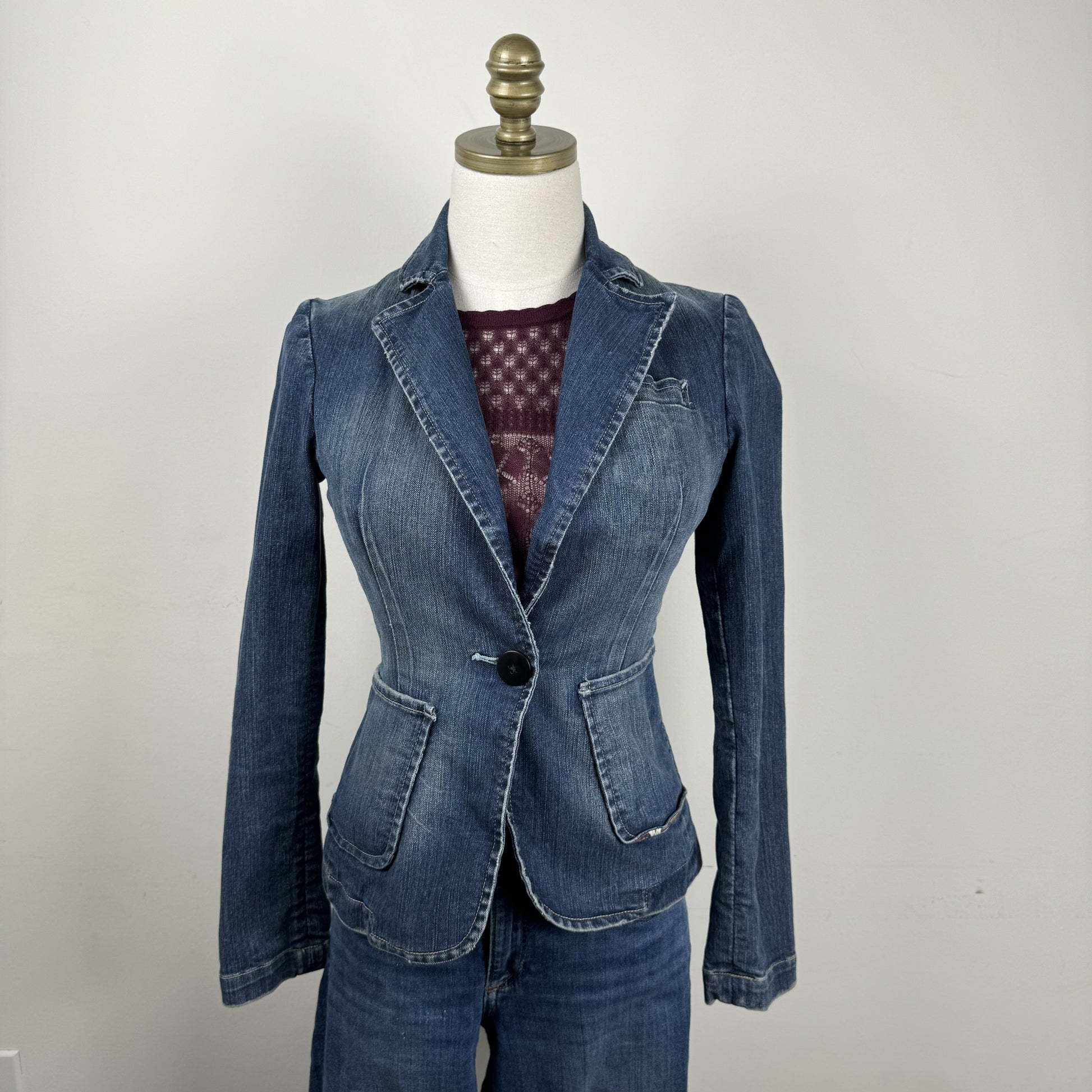 Vintage Fitted Denim Blazer Jacket – view 6