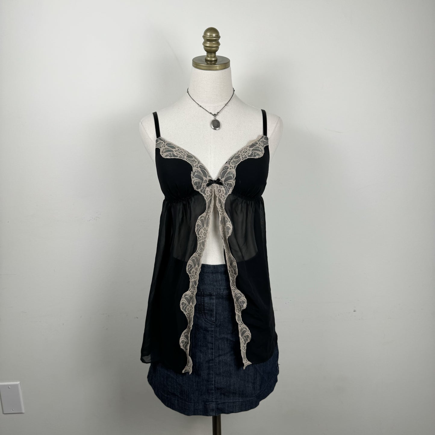 Black Lace Trim Chiffon Babydoll Top – view 4