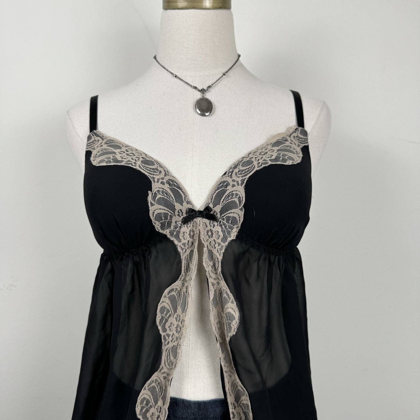 Black Lace Trim Chiffon Babydoll Top – view 6