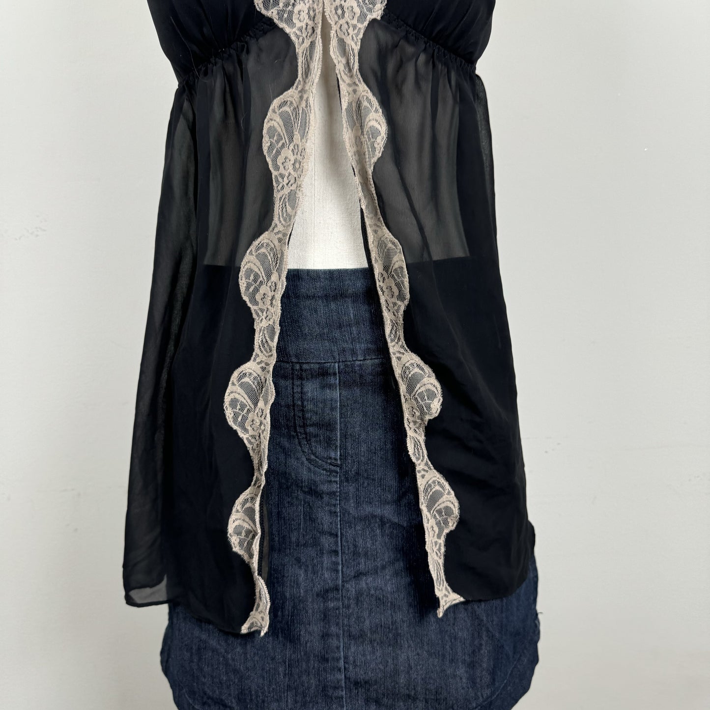 Black Lace Trim Chiffon Babydoll Top – view 7