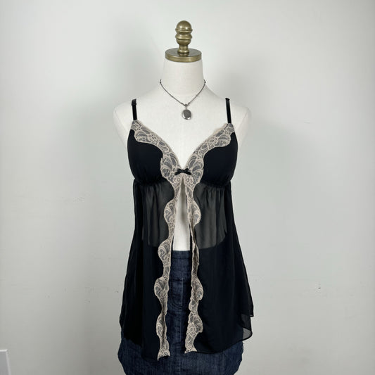 Black Lace Trim Chiffon Babydoll Top – view 8
